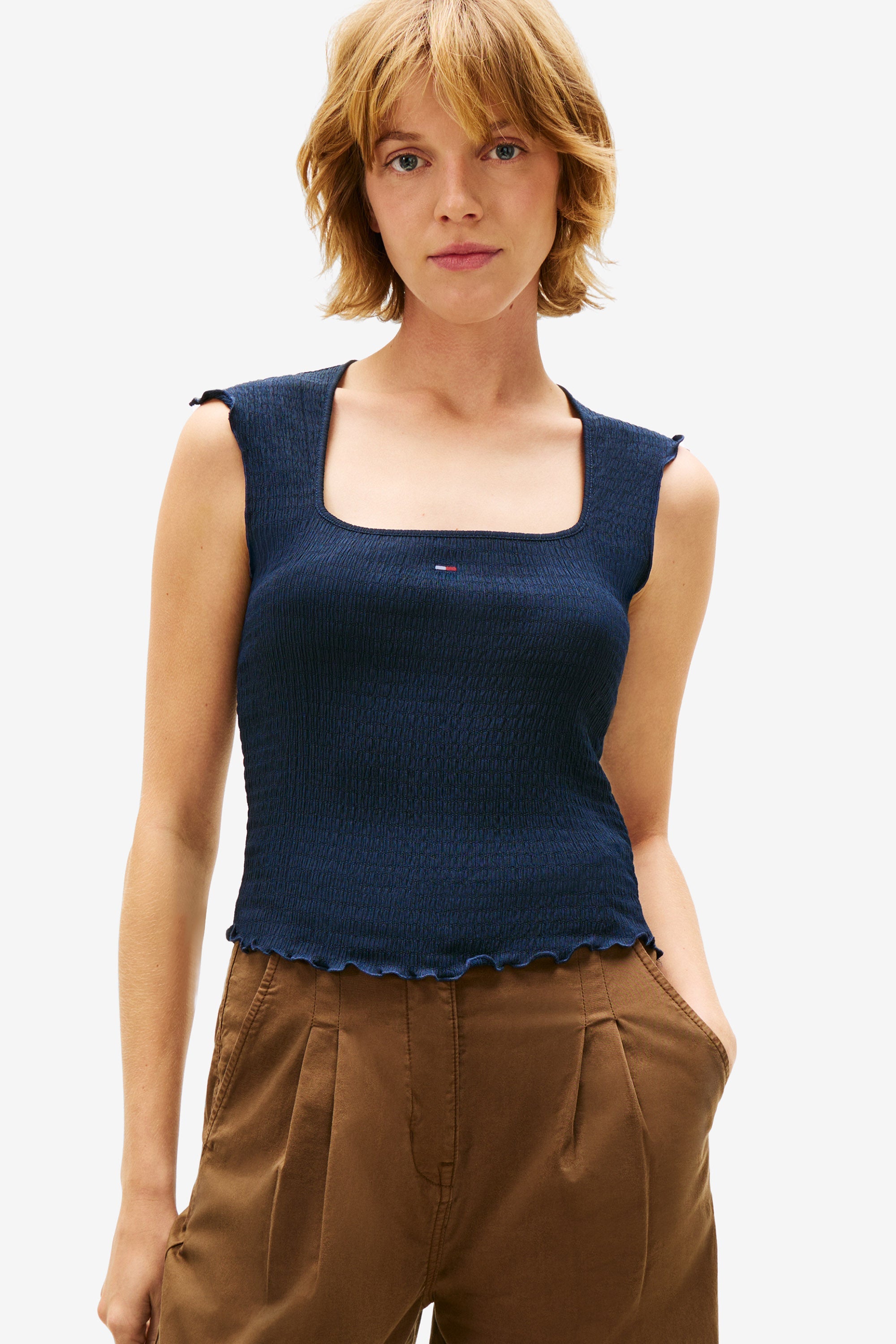 Strukturiertes Crop Top - Dark Navy Night