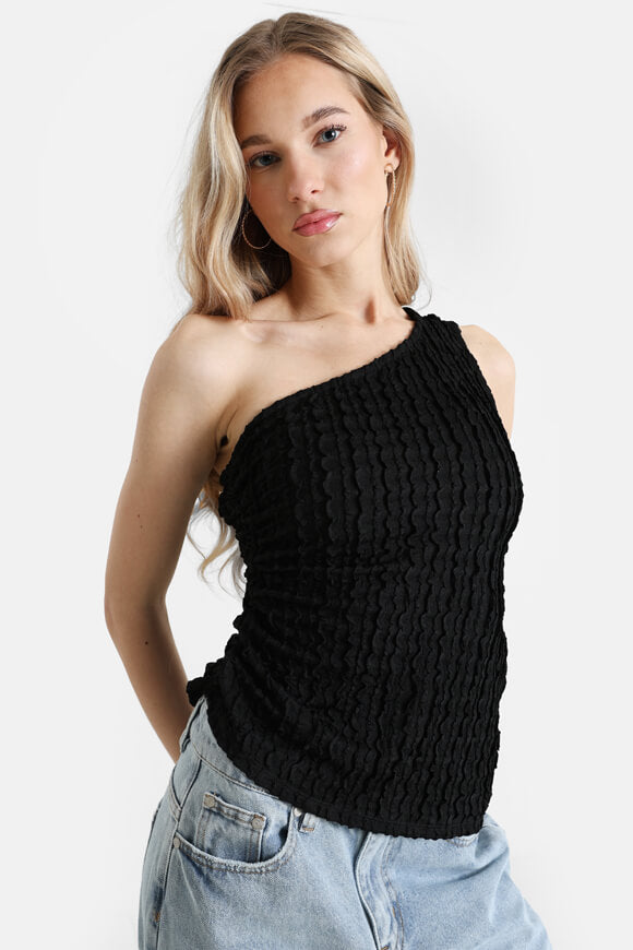 Strukturiertes One Shoulder Top - Schwarz