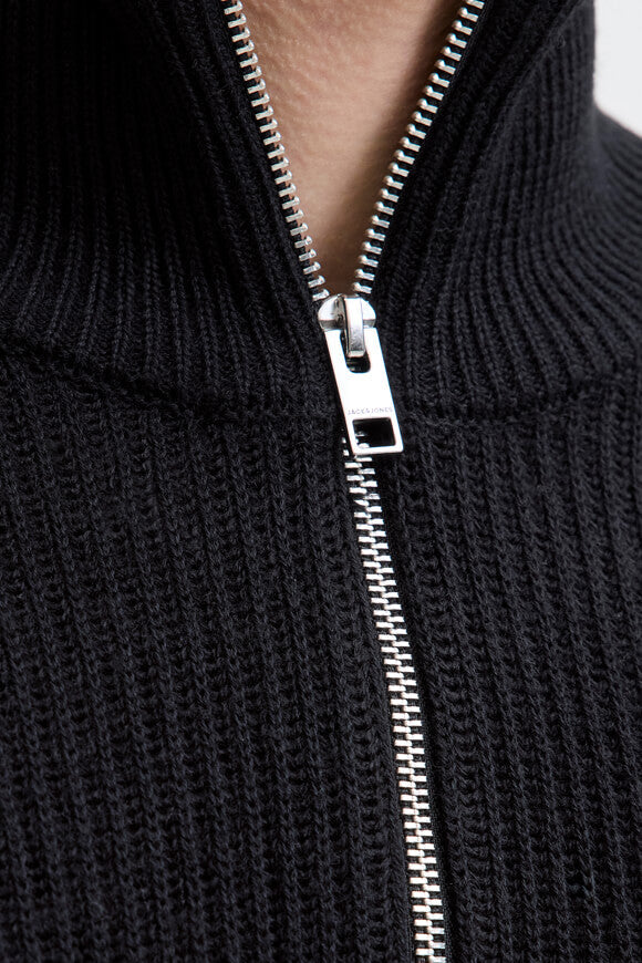 Pannel gerippter Strickpullover - Black