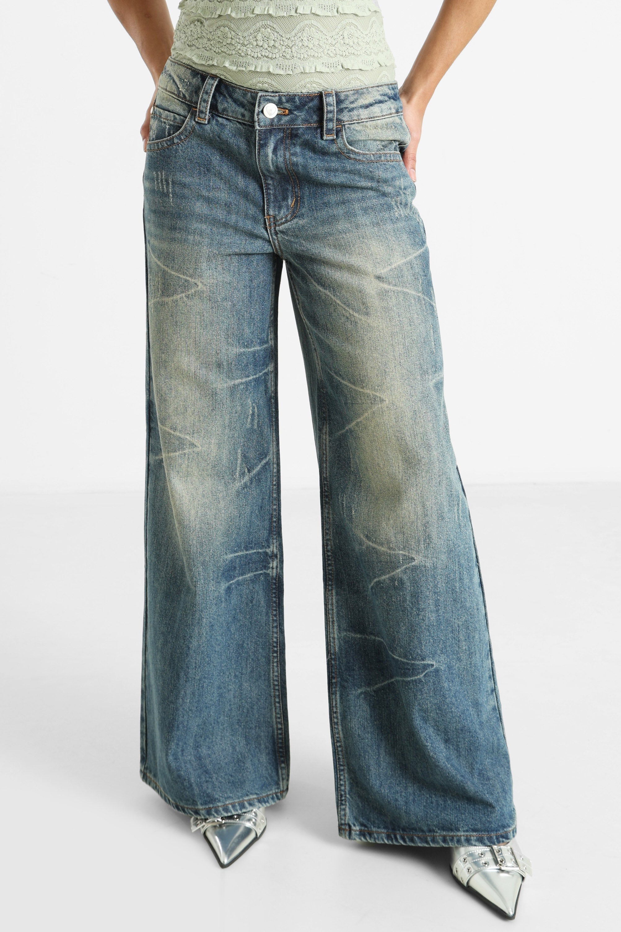 Wide Leg Jeans - Blau Denim