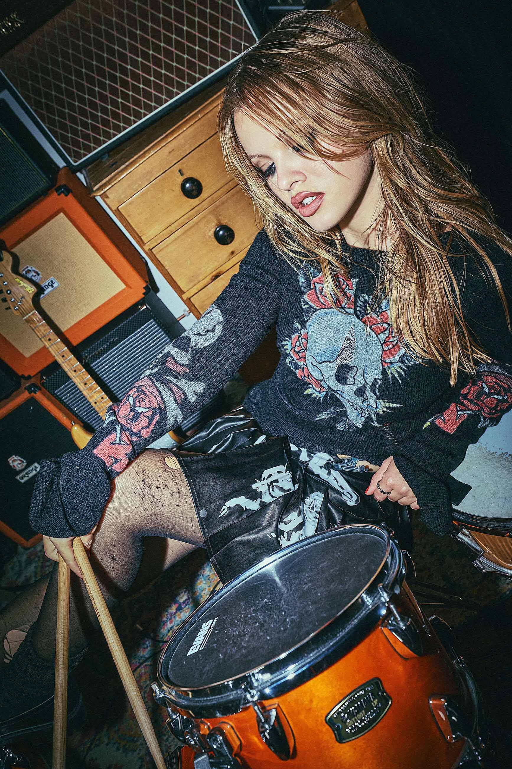 Skull and Roses Strickpullover - Black