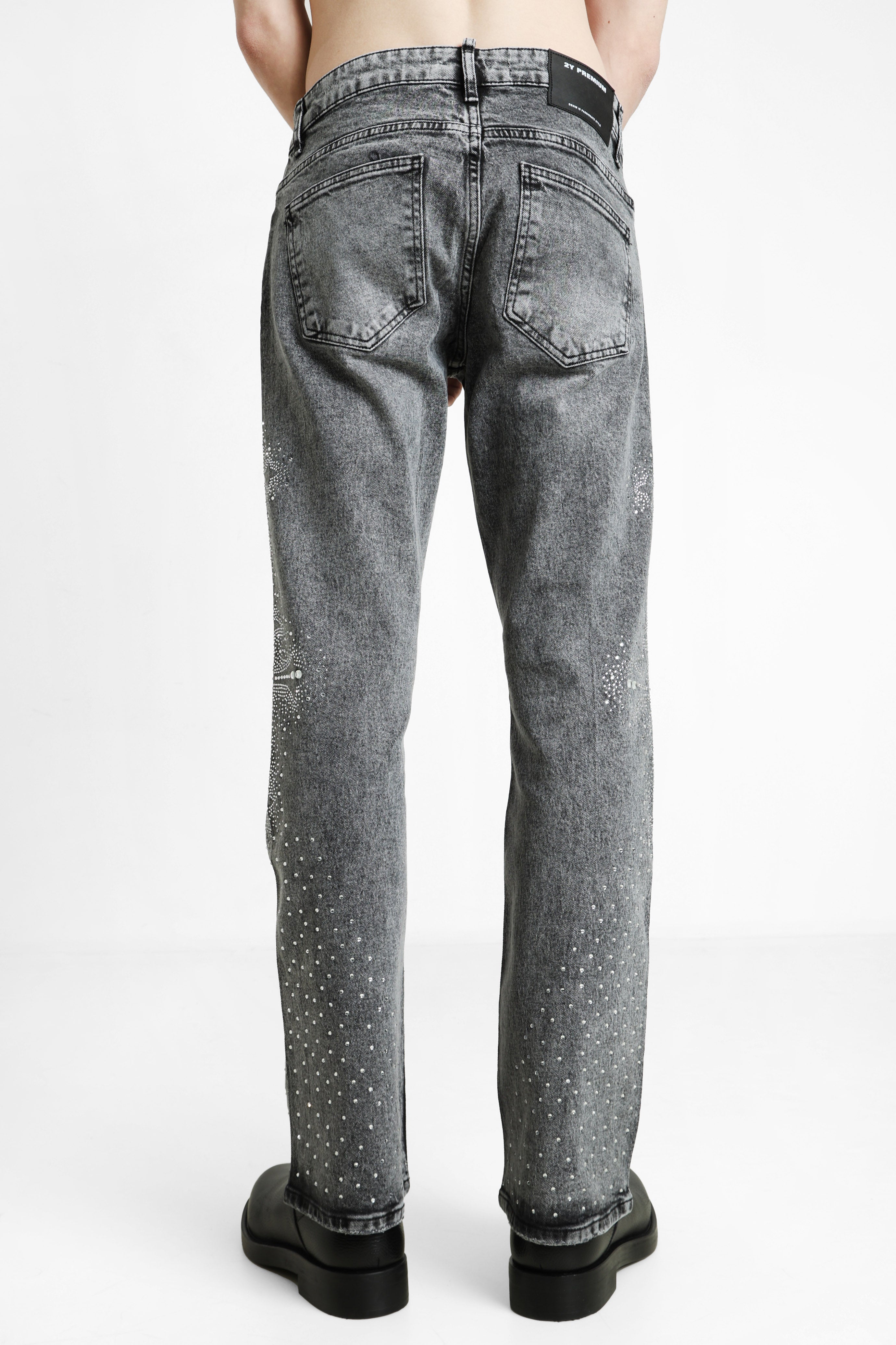 Loose Fit Jeans mit Strass - Black Washed