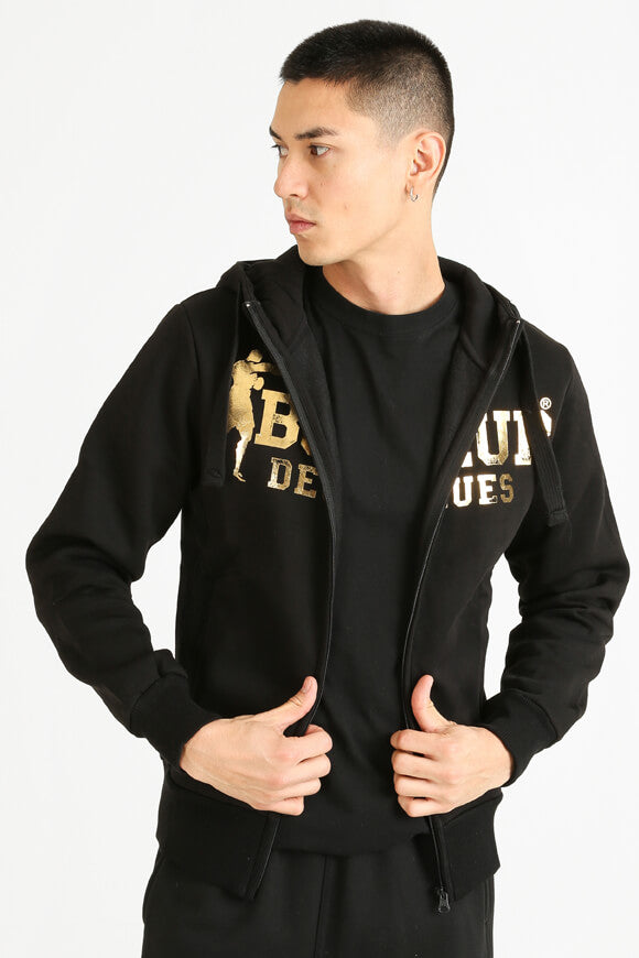 Kapuzensweatjacke - Schwarz + Goldfarbe
