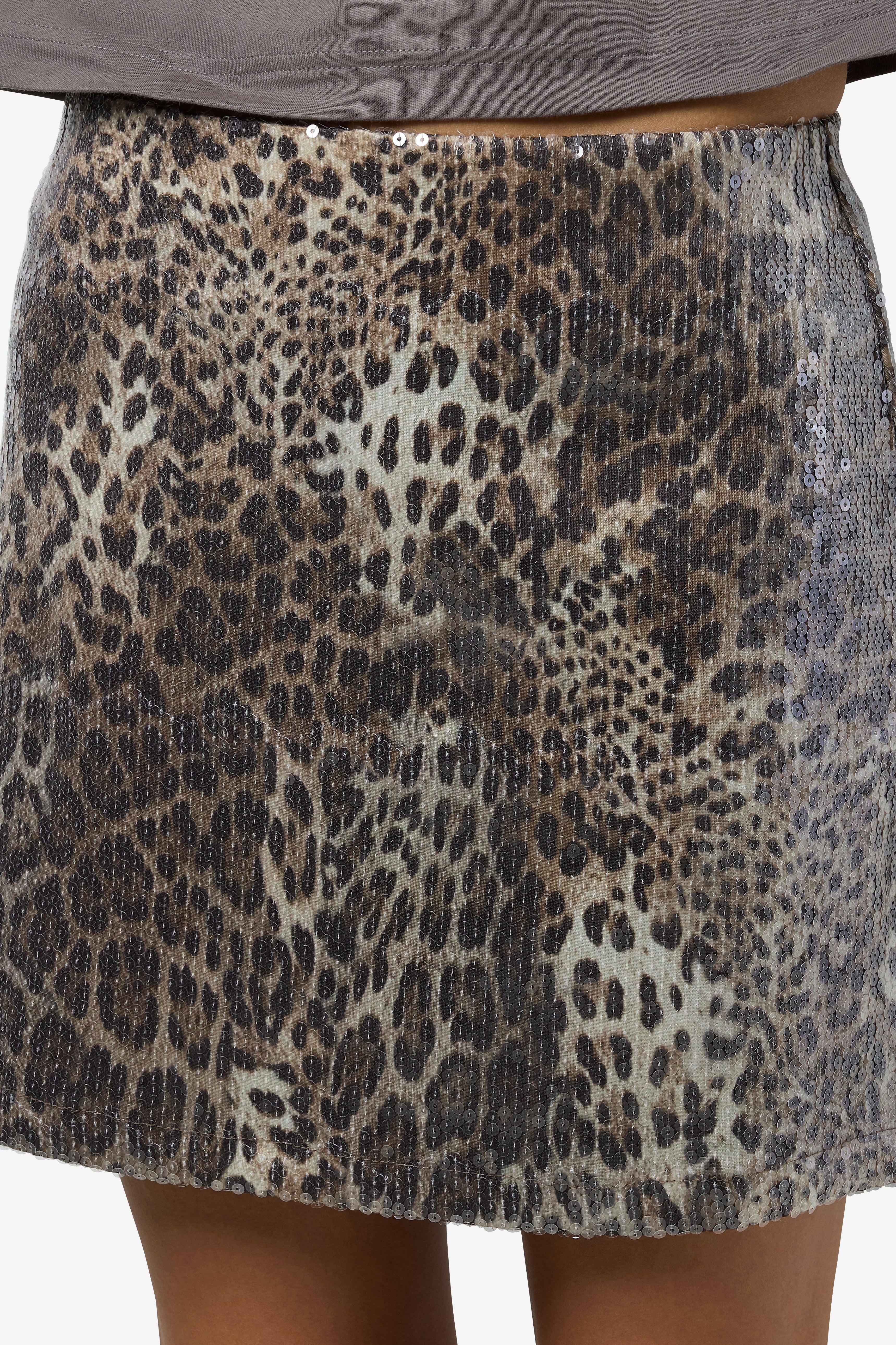 NMJESSY Pailletten Minirock - Silver Mink + Leo