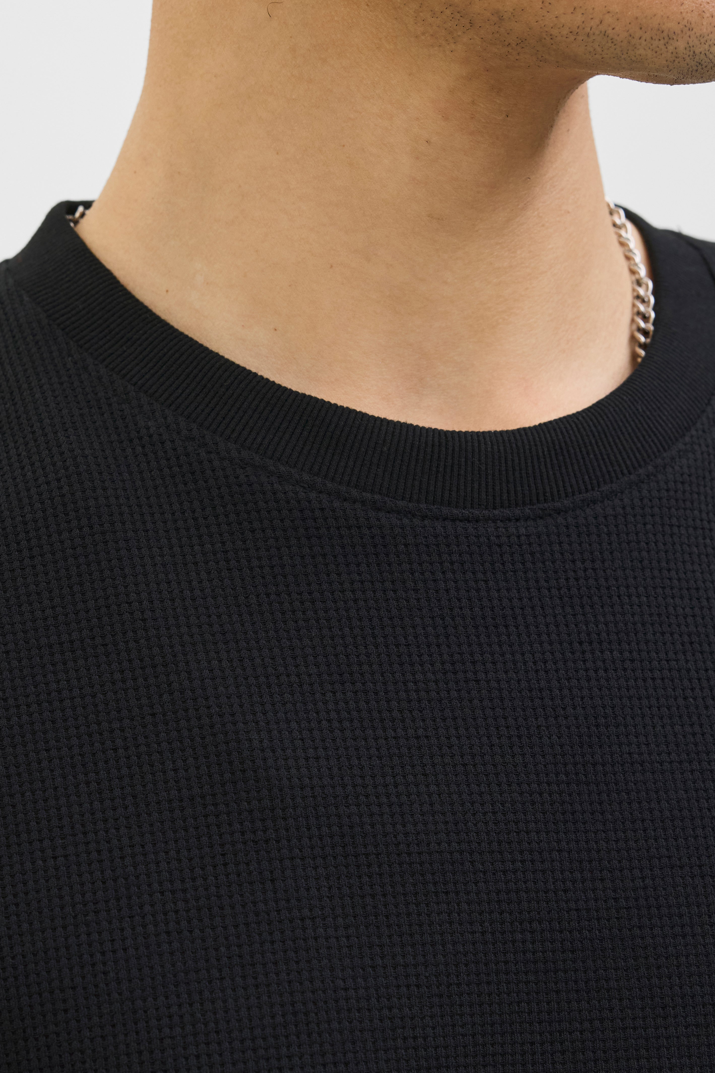 JJEAUSTIN T-Shirt mit Waffelstruktur - Black