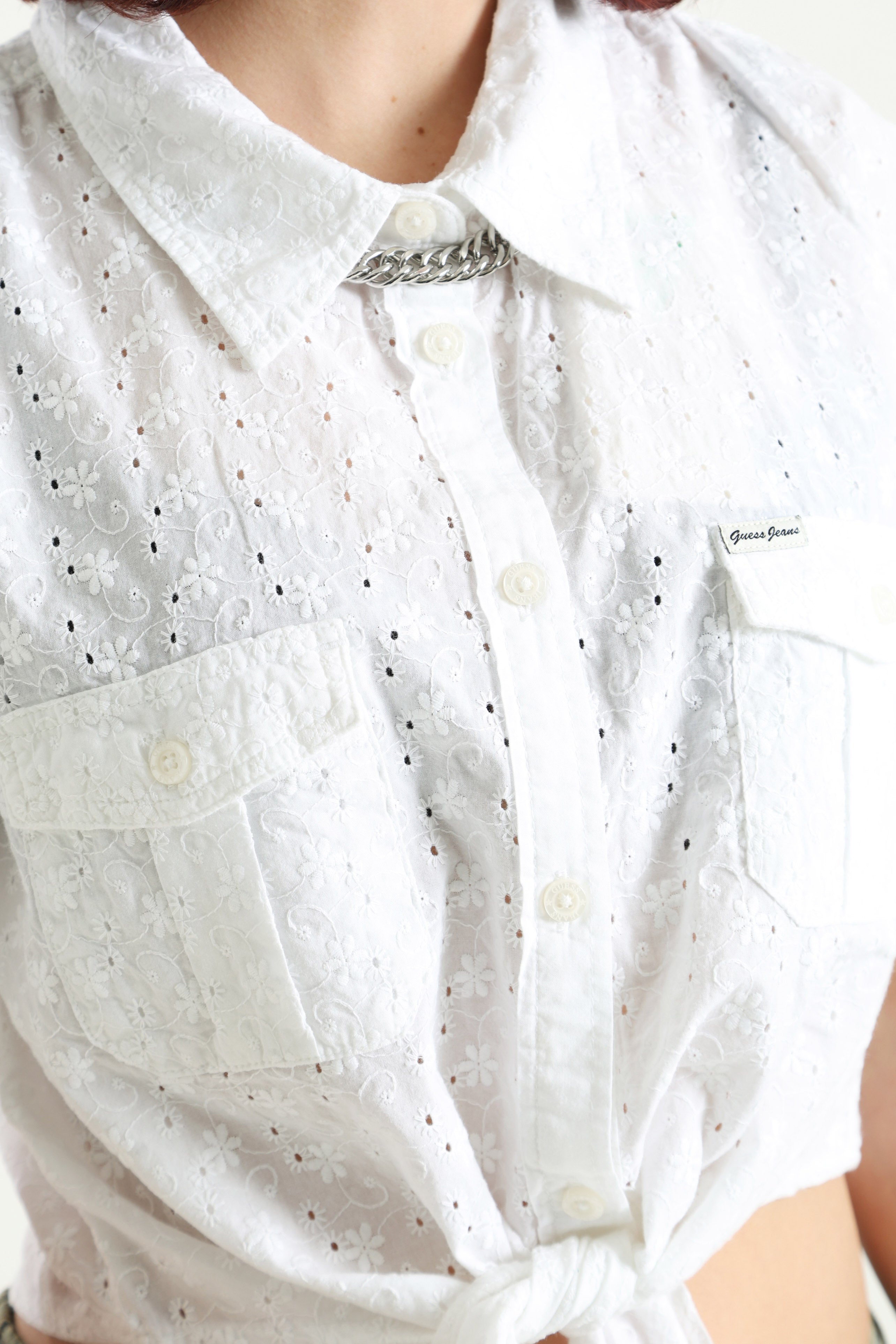 Crop Hemd mit Lochmuster - Pure White