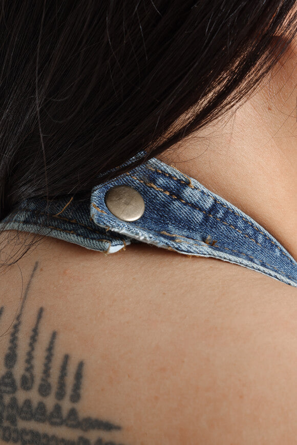 Neckholder Jeans Crop Top - Dunkelblau