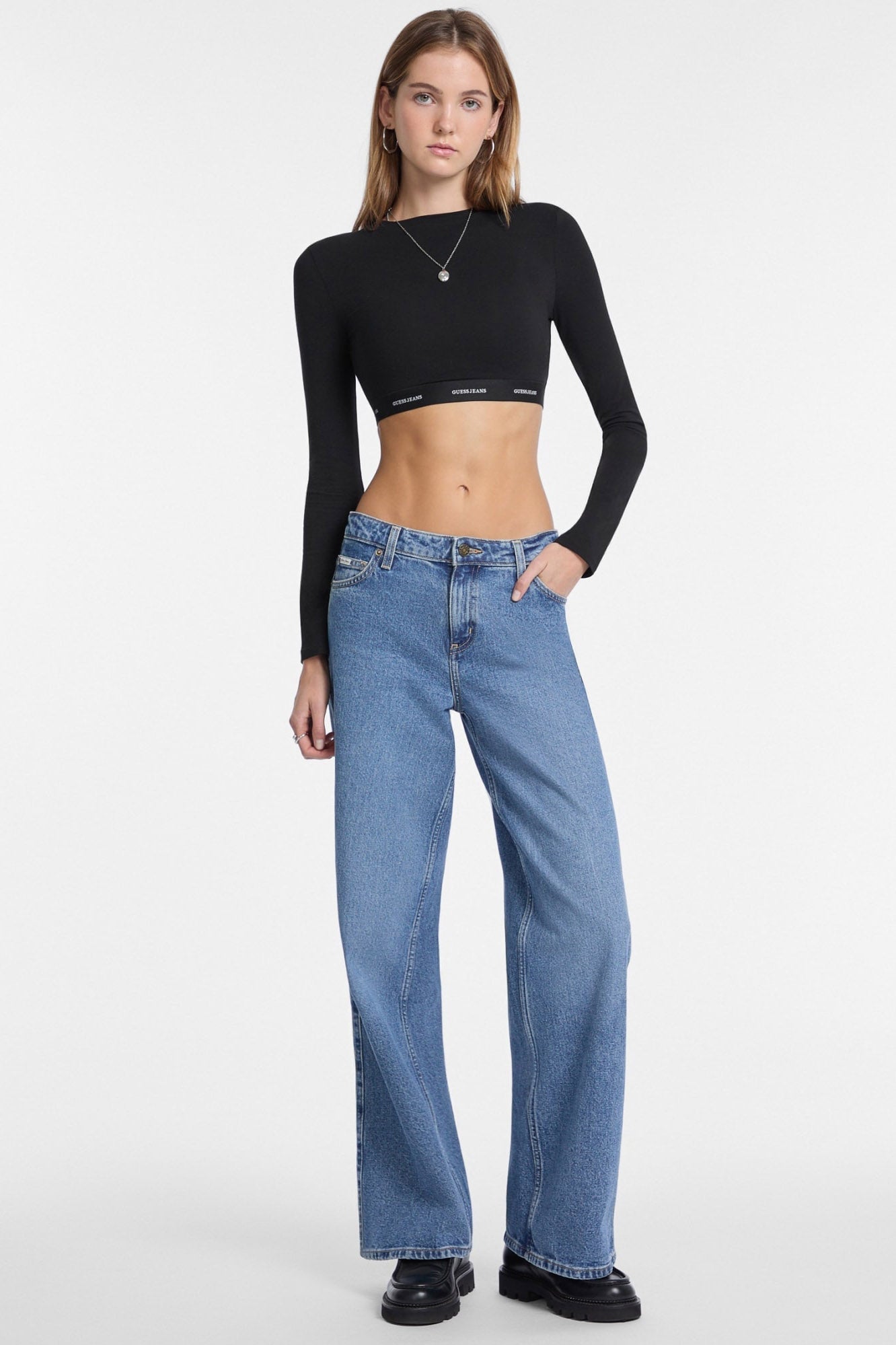 Crop Langarmshirt - Jet Black
