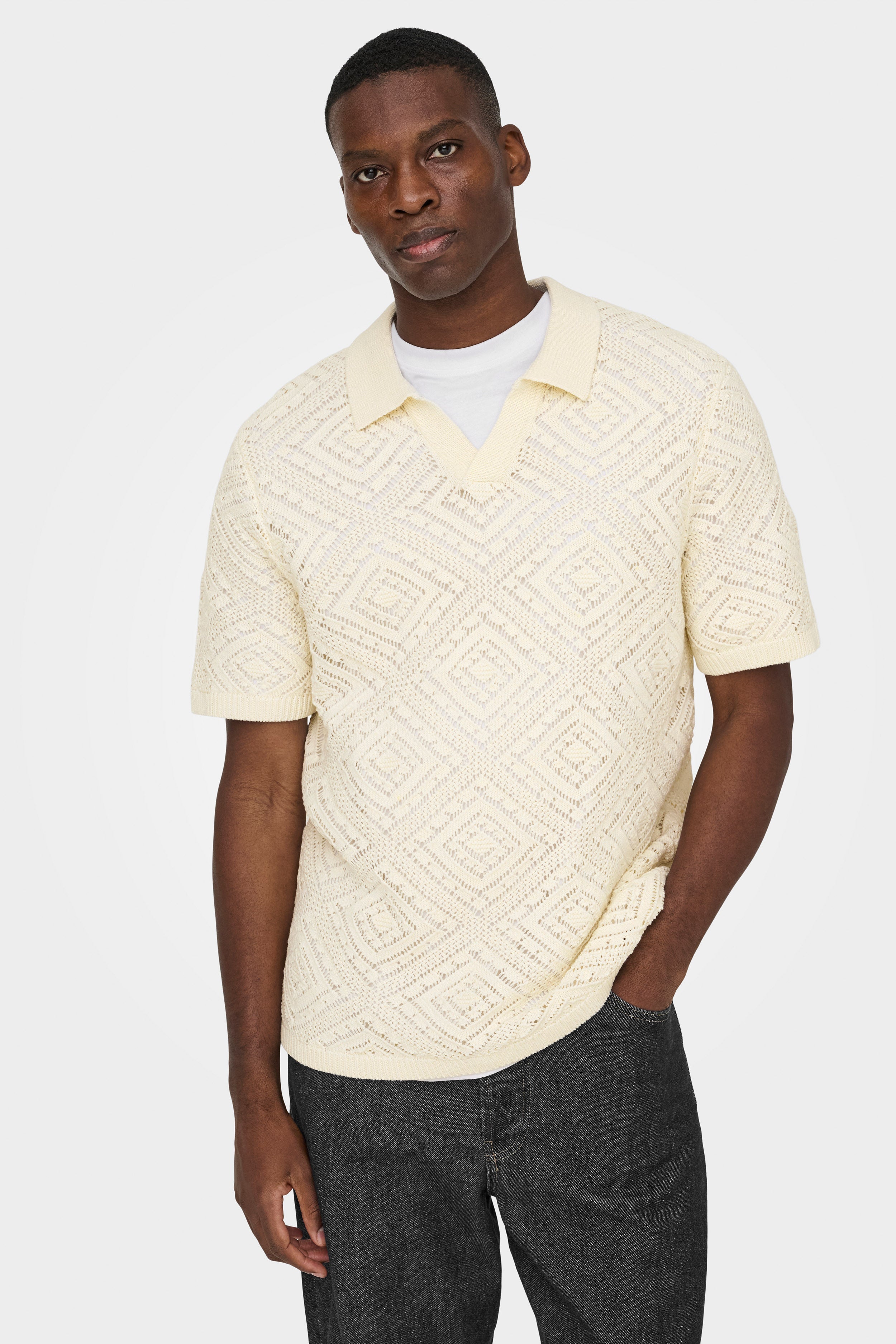ONSKOLMAR Strick Polo - Cloud Dancer