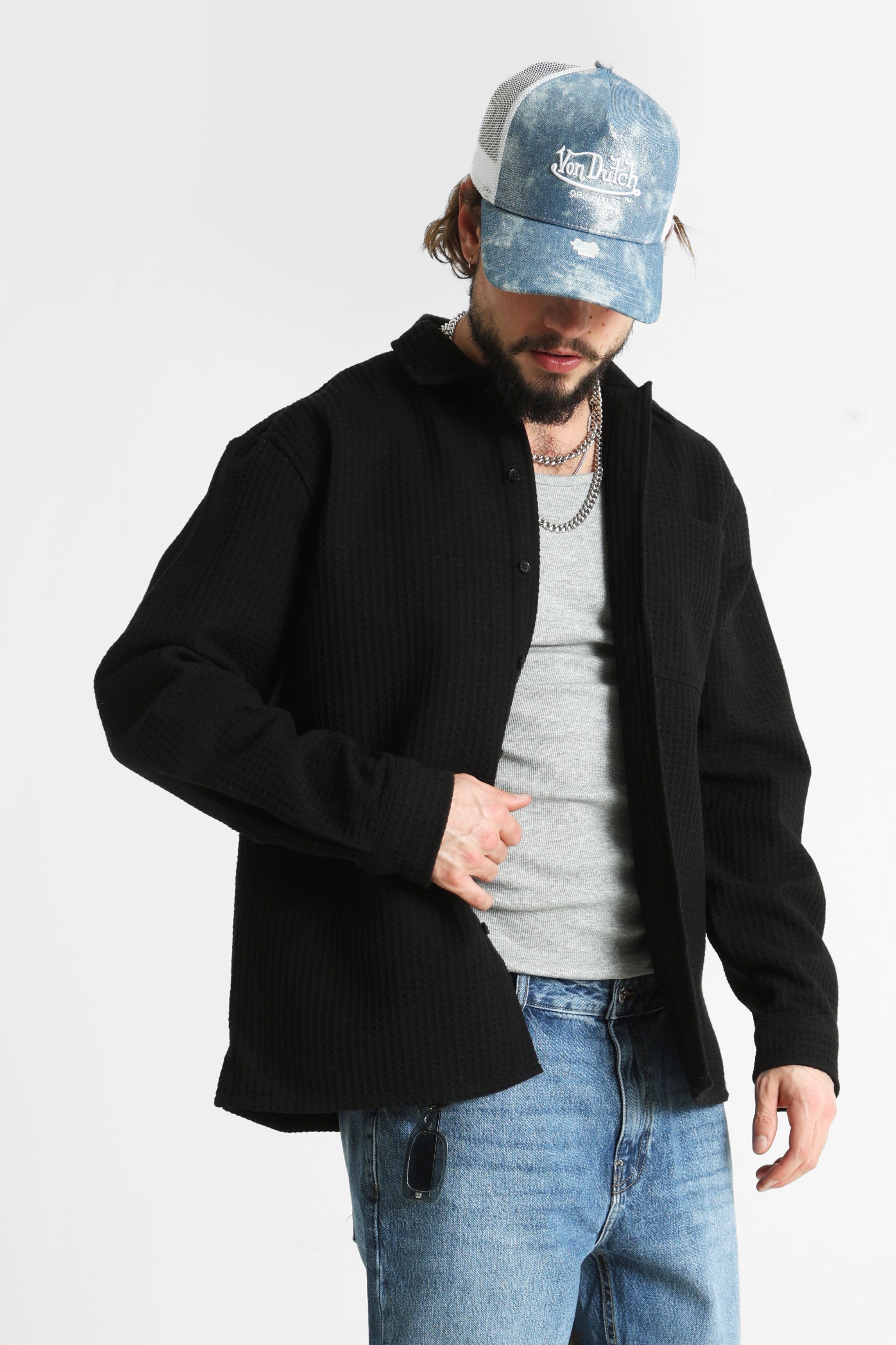 RRCHEN Overshirt mit Waffelstruktur - Black