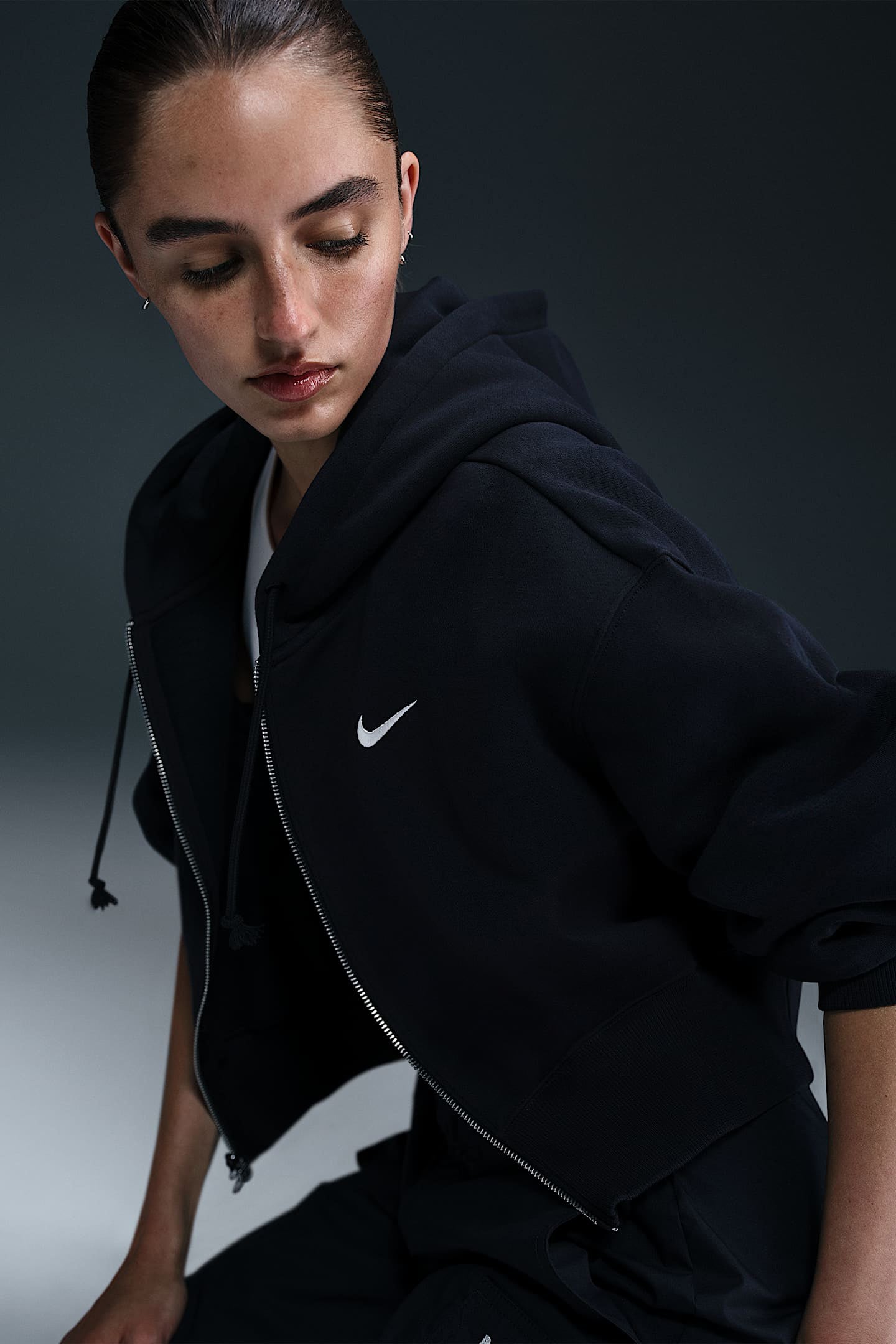 Crop Kapuzensweatjacke - Black