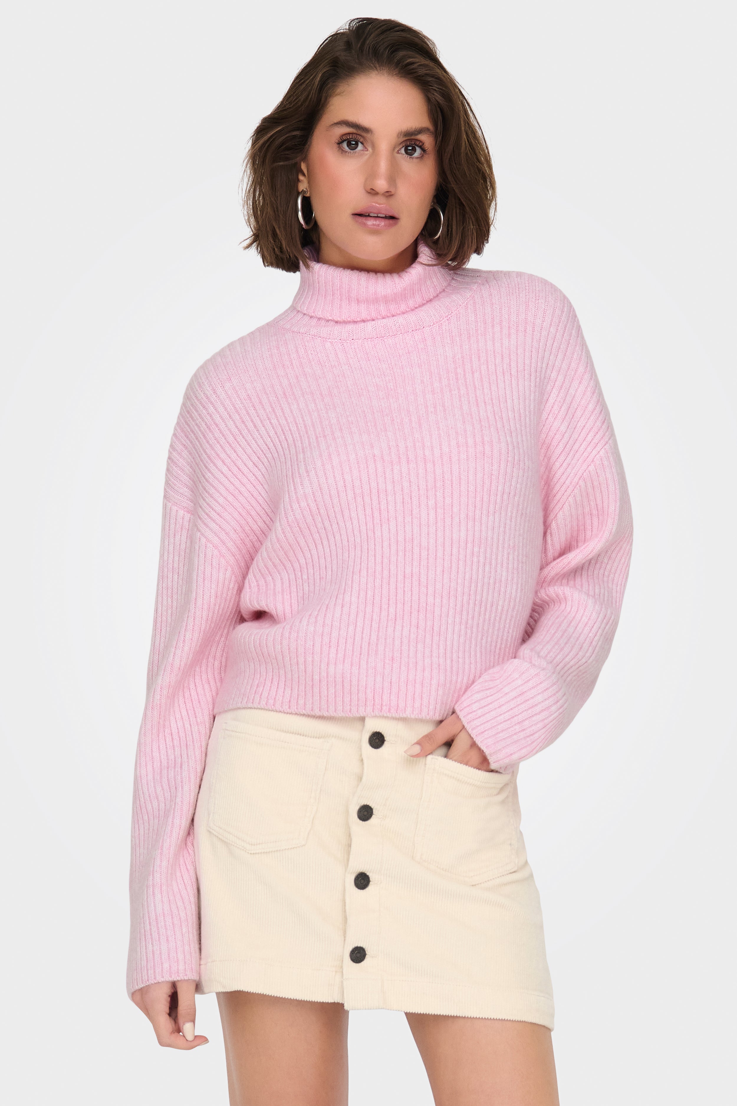 Melanie Gerippter Crop Strickpullover - Pink Lady