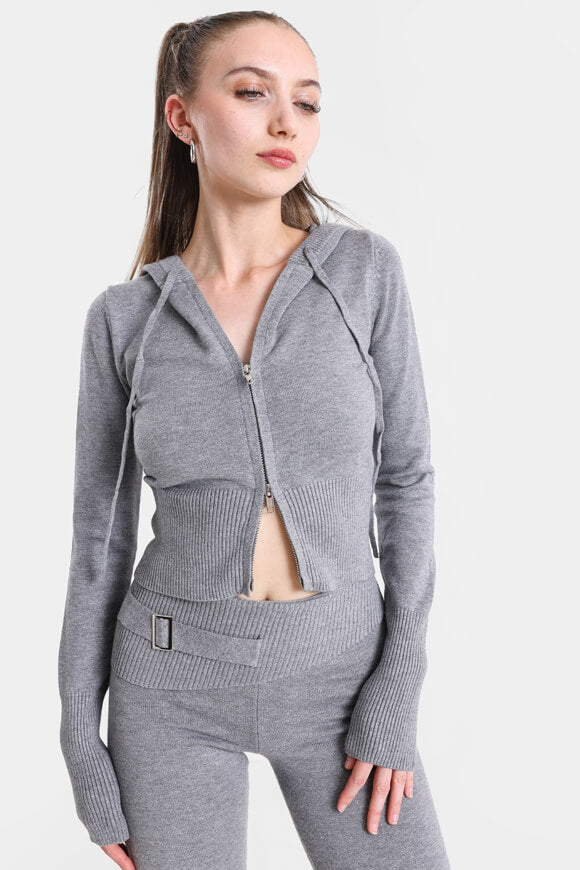 Crop Strickjacke - Grau