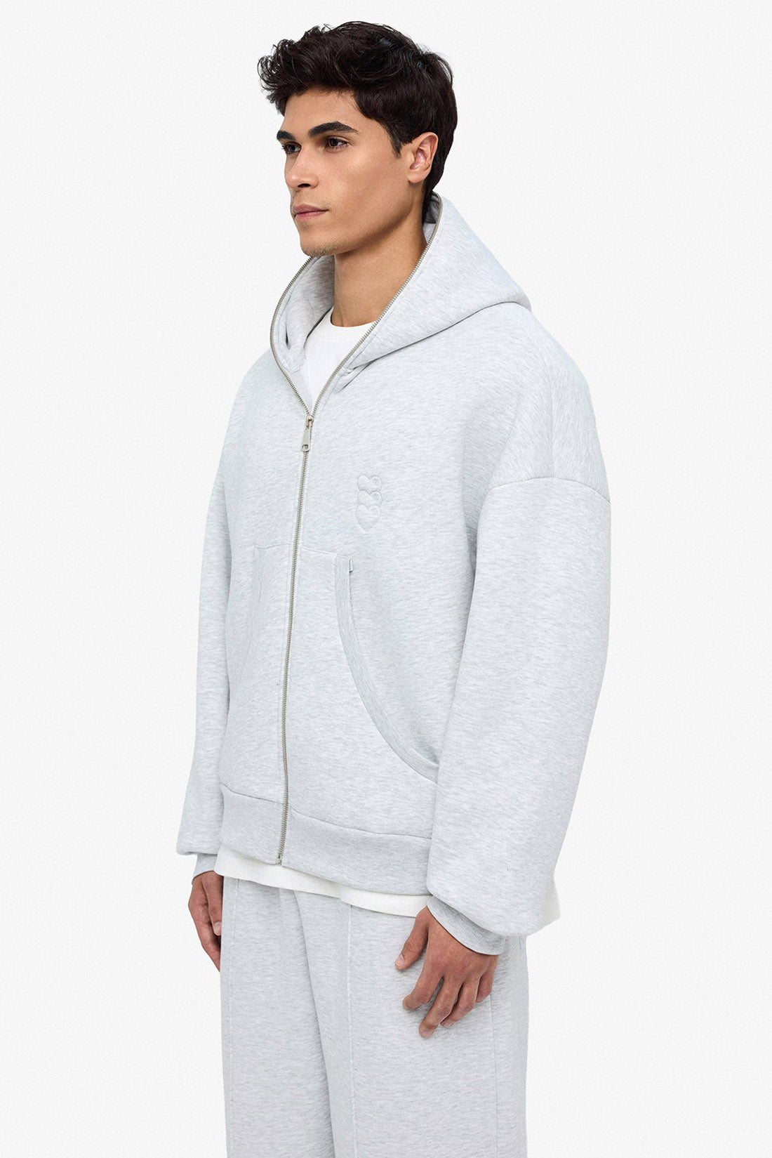 Puff Coeur Kapuzensweatjacke - Light Grey Heather
