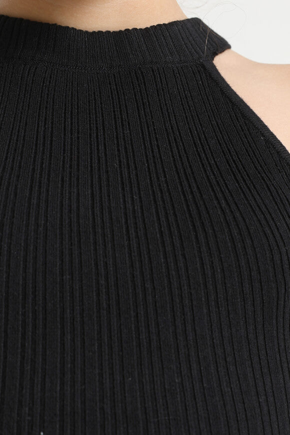 Geripptes Crop Stricktop - Schwarz