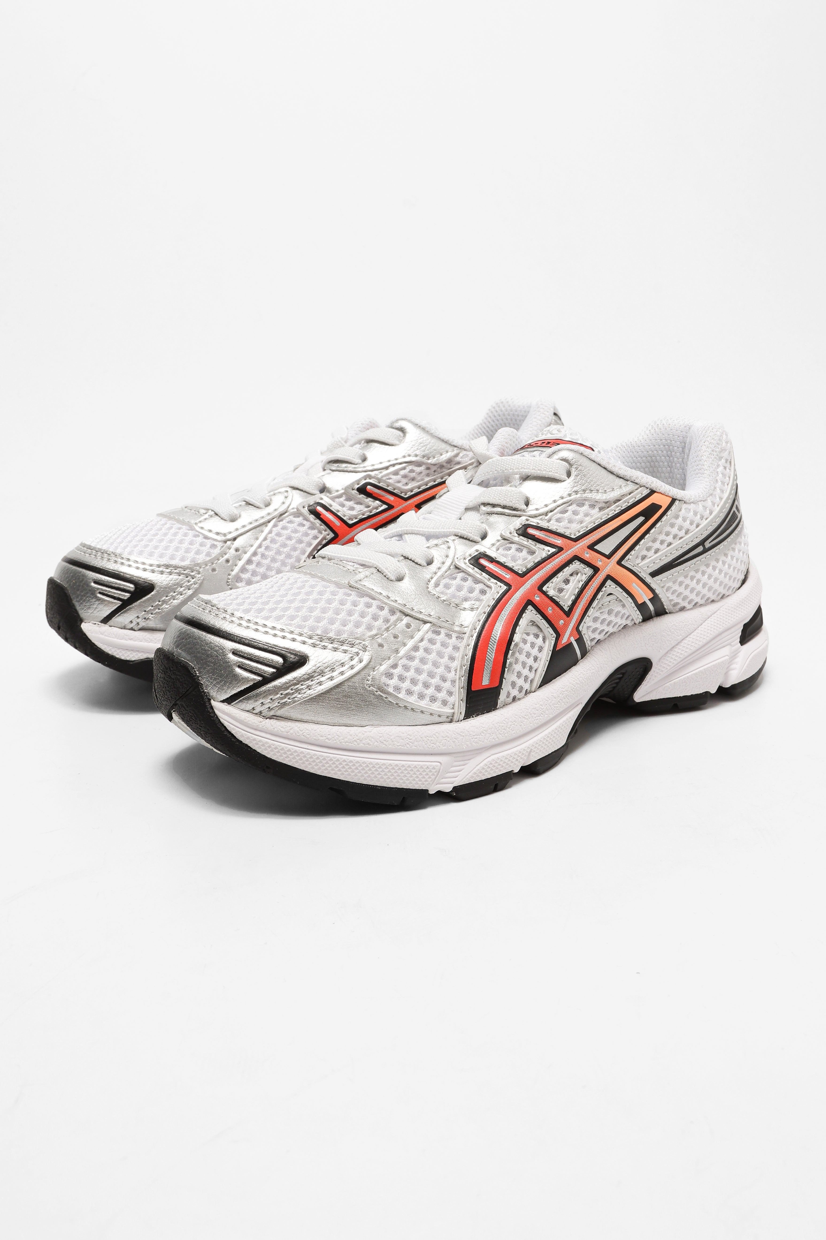 GEL-1130 Kids Sneaker - White + Silver + Red Snapper