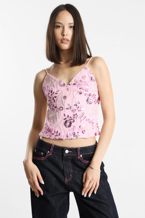 Pailletten Neckholder Crop Top - Light Pink