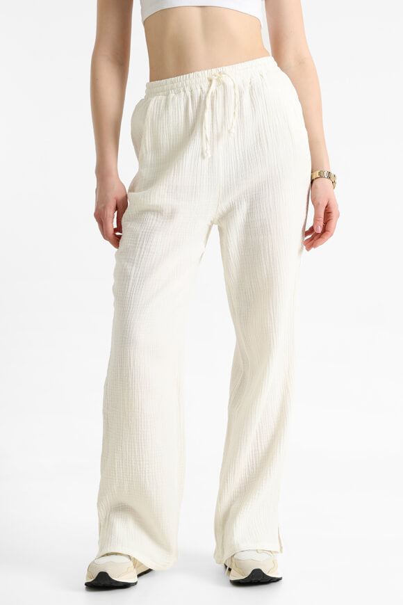 Wide Leg Musselin-Hose - Creme