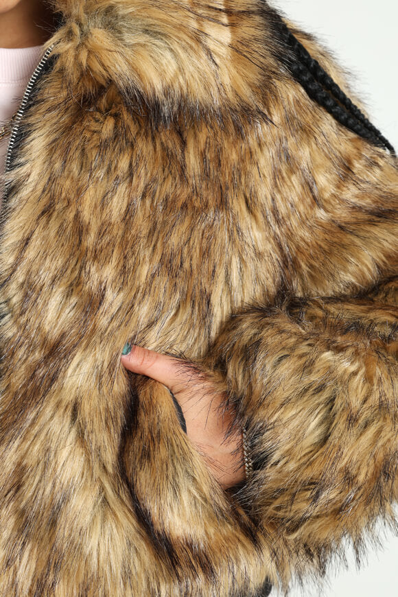 Kunstpelzjacke - Beige + Brown