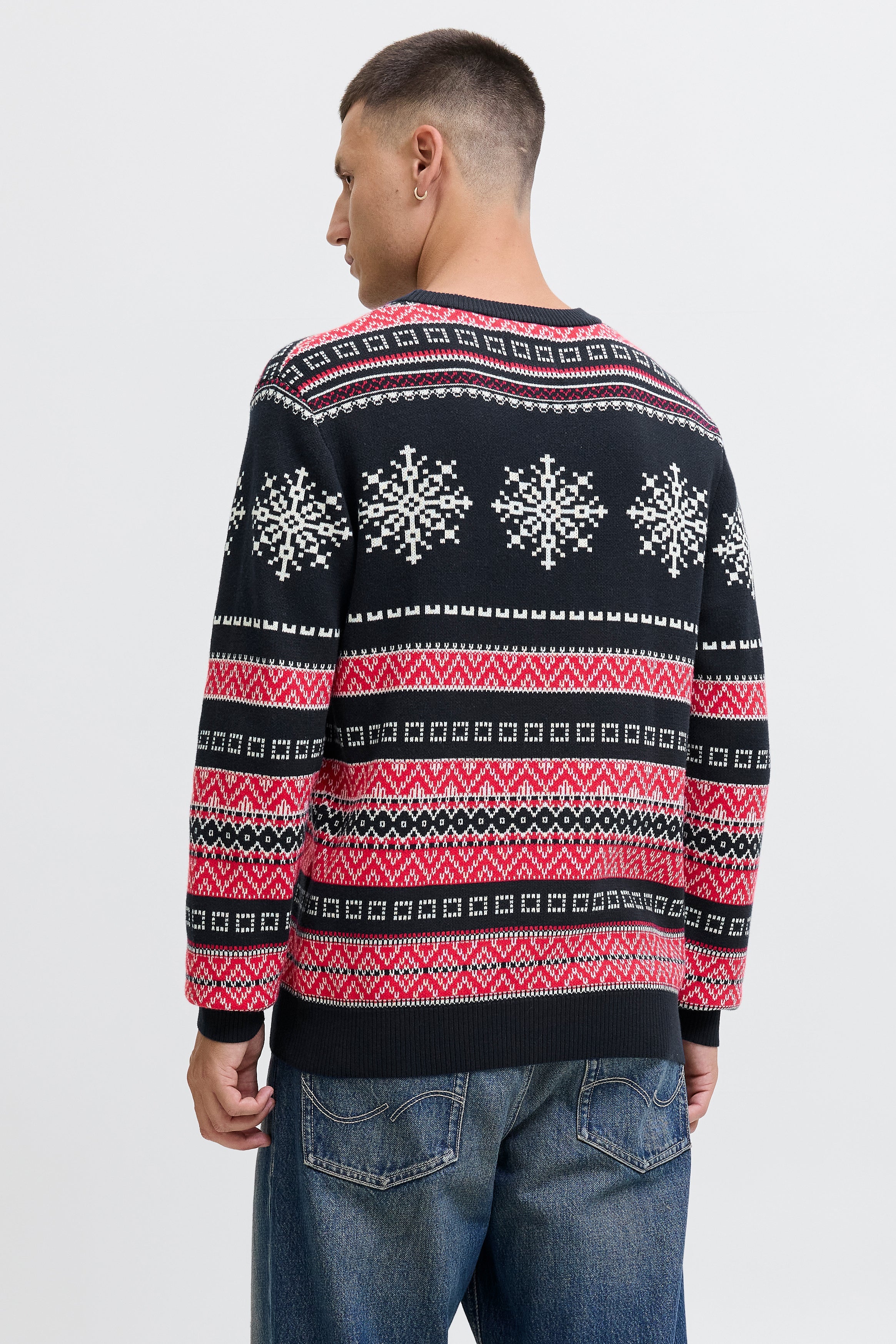 Weihnachtsstrickpullover - Sky Captain + Red