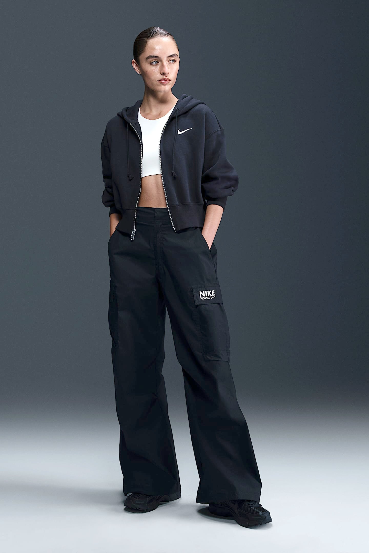 Crop Kapuzensweatjacke - Black