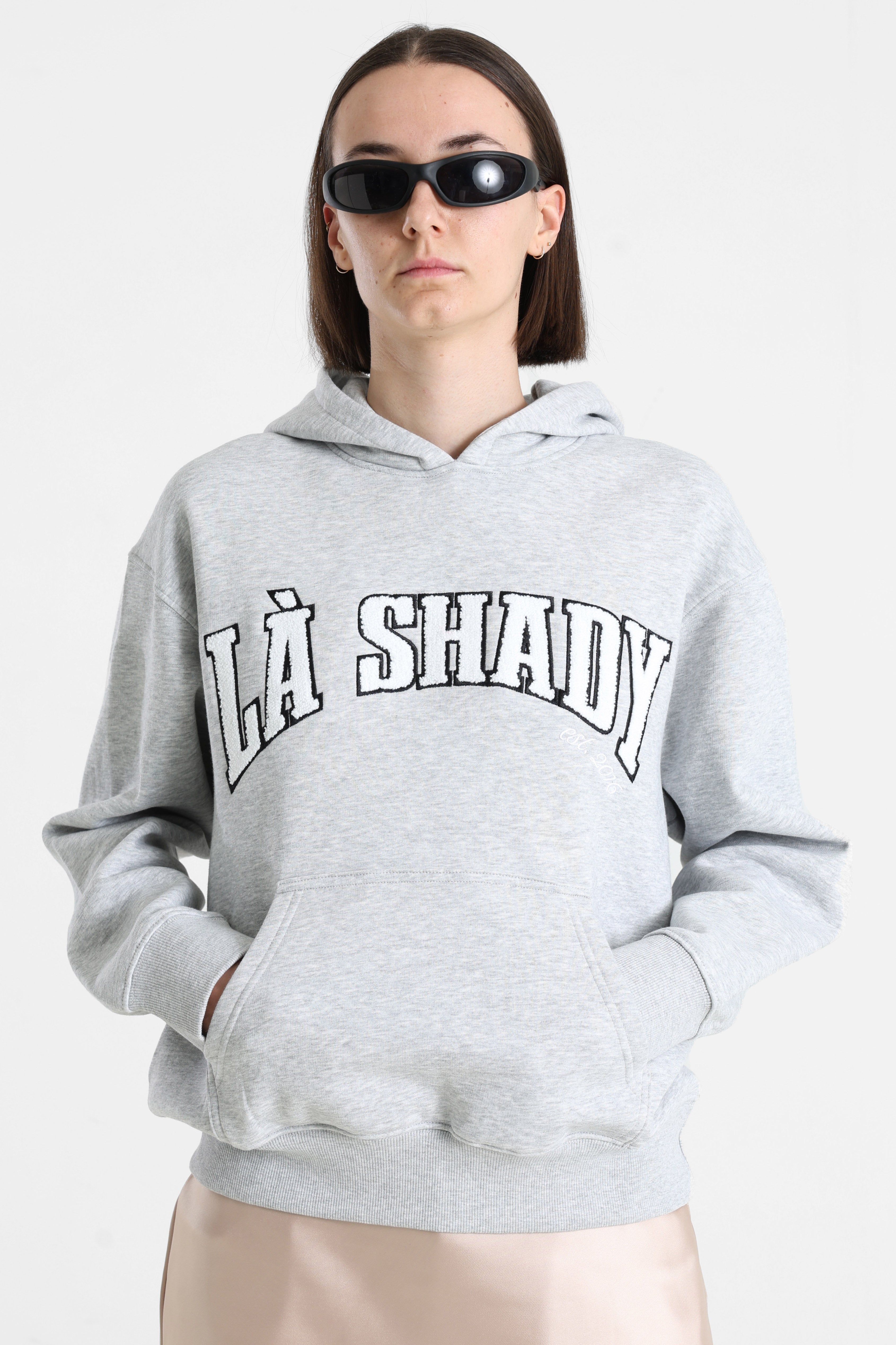 Kapuzensweatshirt - Hellgrau meliert + Weiss