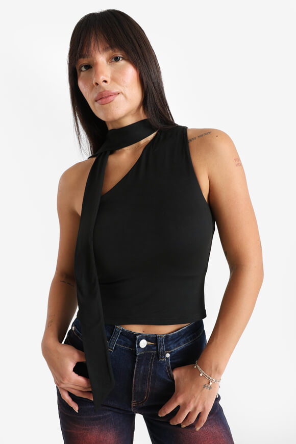 One Shoulder Crop Top - Schwarz
