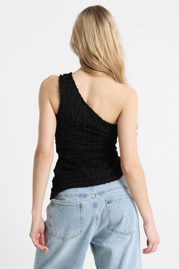 Strukturiertes One Shoulder Top - Schwarz
