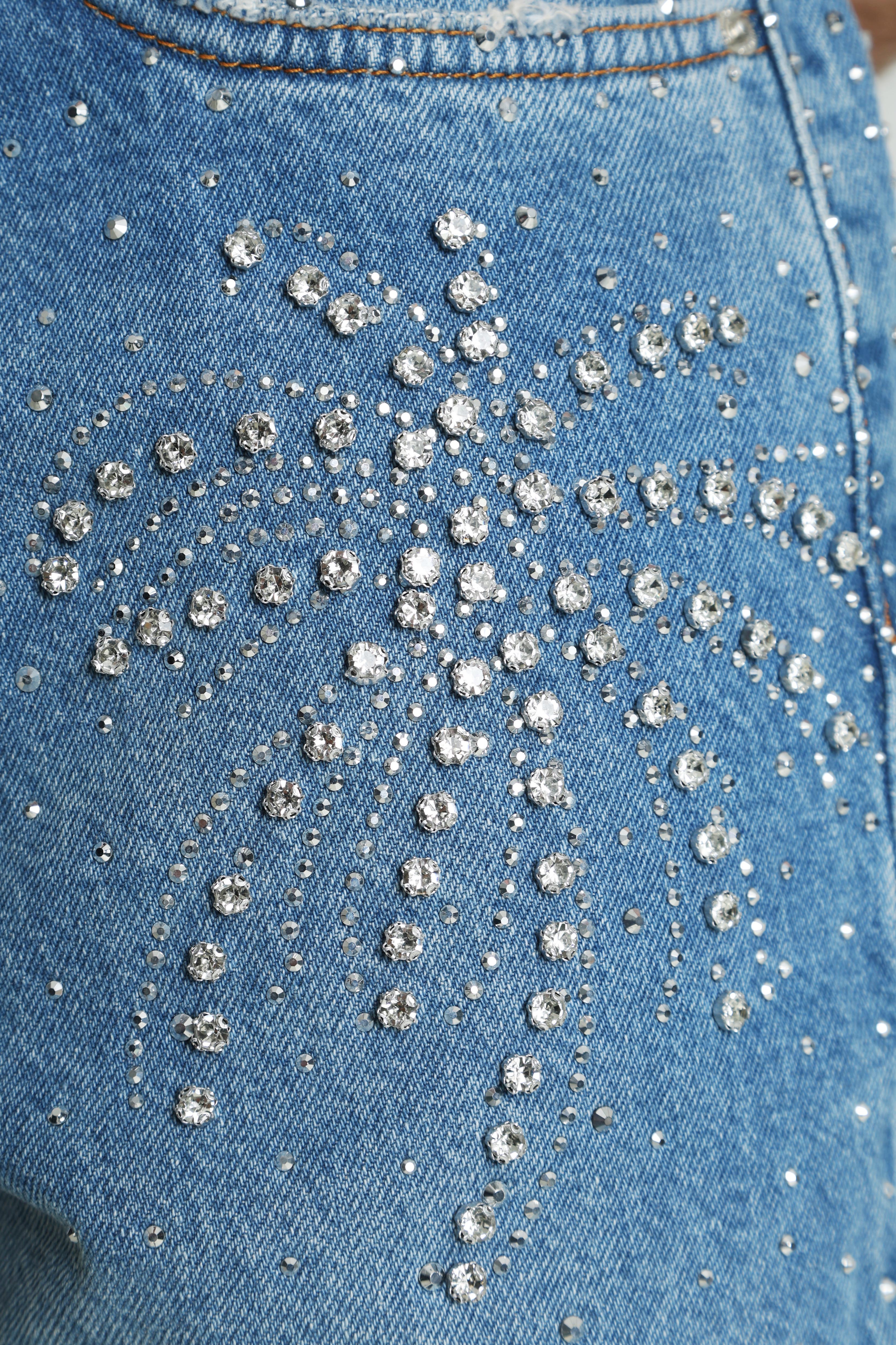 Baggy Fit Jeans mit Strass - Blue Denim