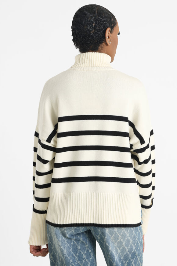 Oversize Rollkragenpullover - Offwhite + Schwarz
