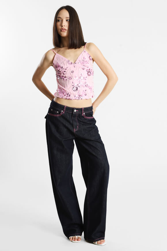 Pailletten Neckholder Crop Top - Light Pink