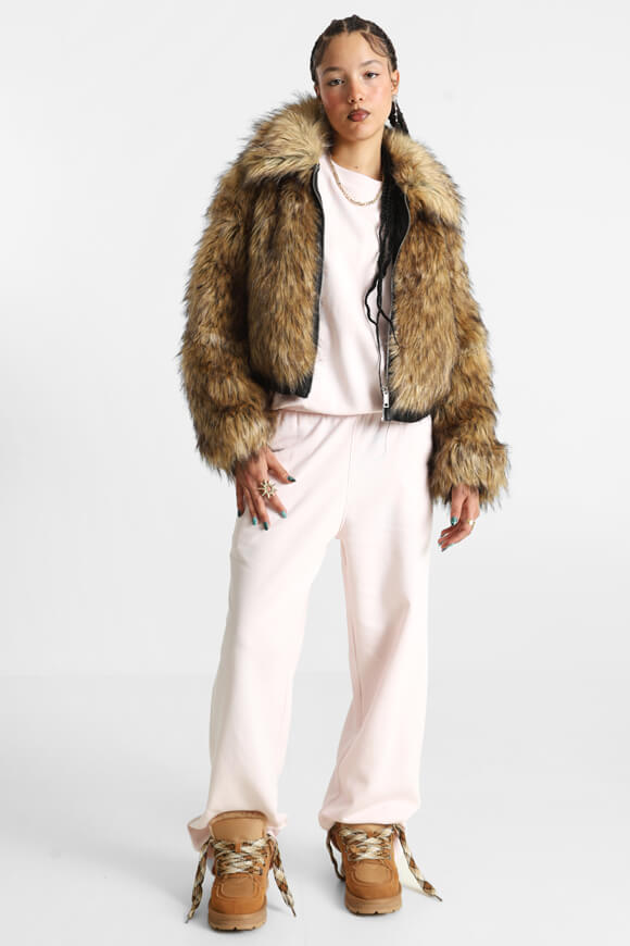 Kunstpelzjacke - Beige + Brown