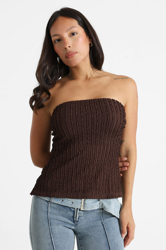 Strukturiertes Bandeau Crop Top - Dunkelbraun