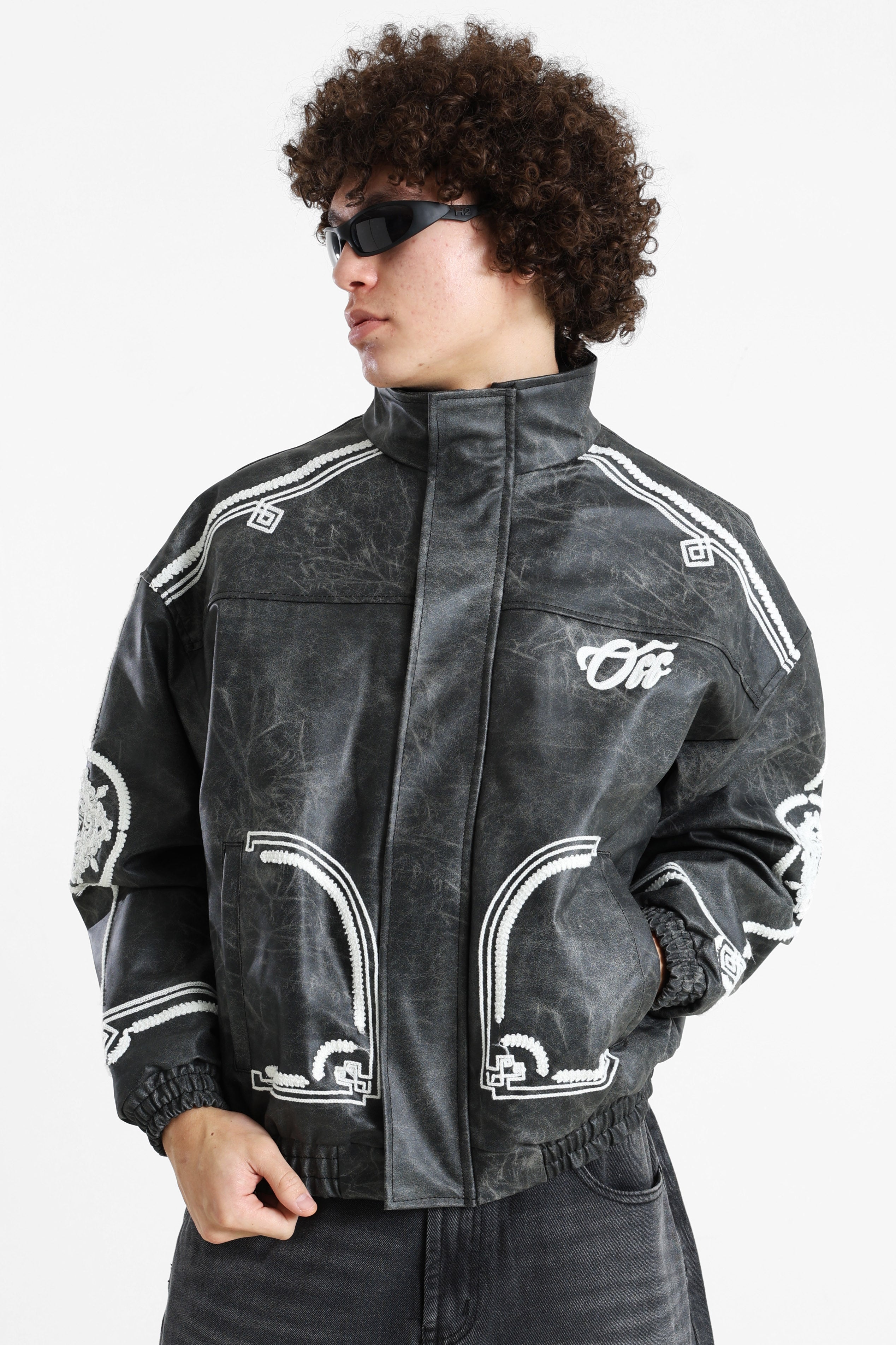 Kunstlederjacke - Black Washed