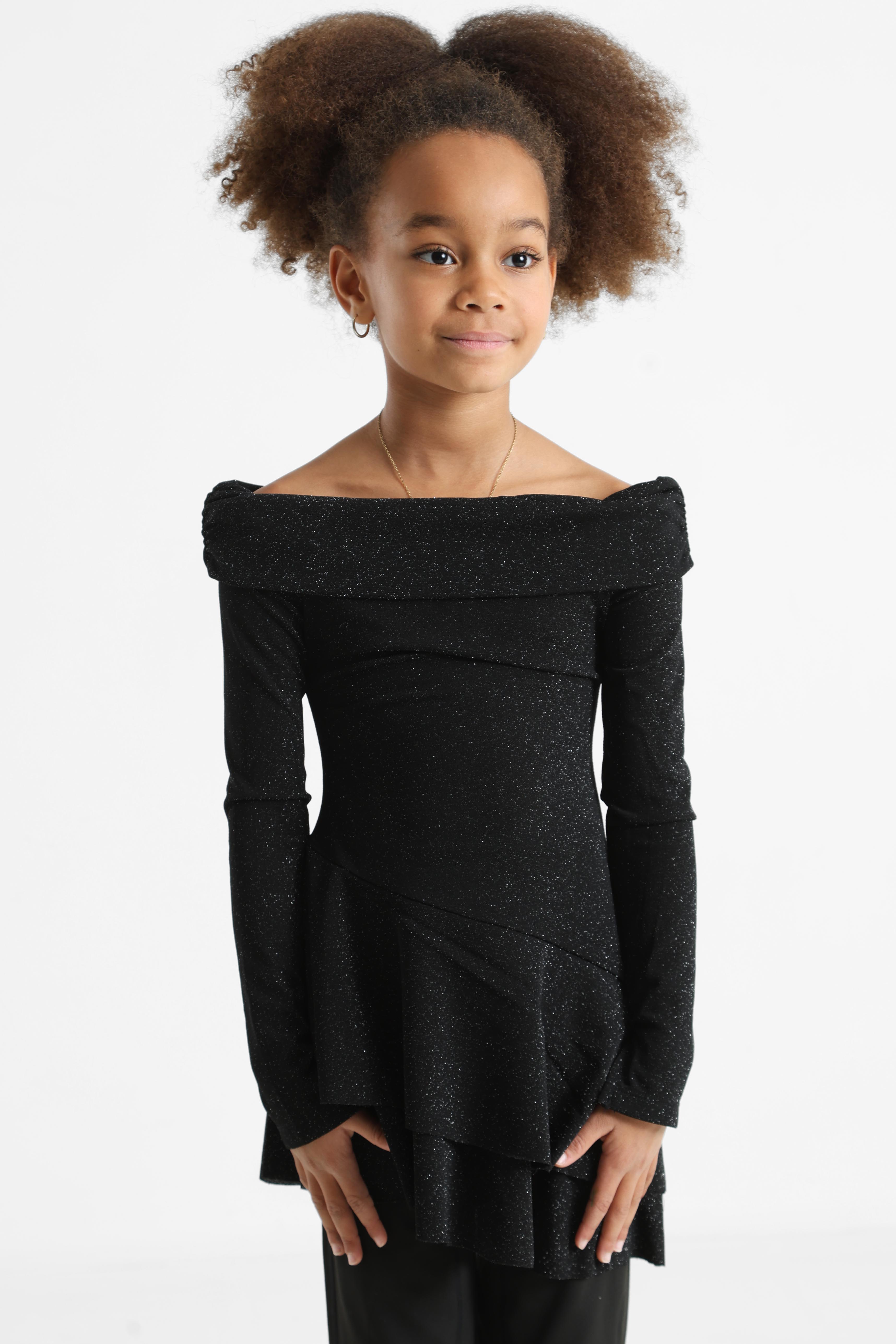 Glitzer Off Shoulder Minikleid - Schwarz + Silber