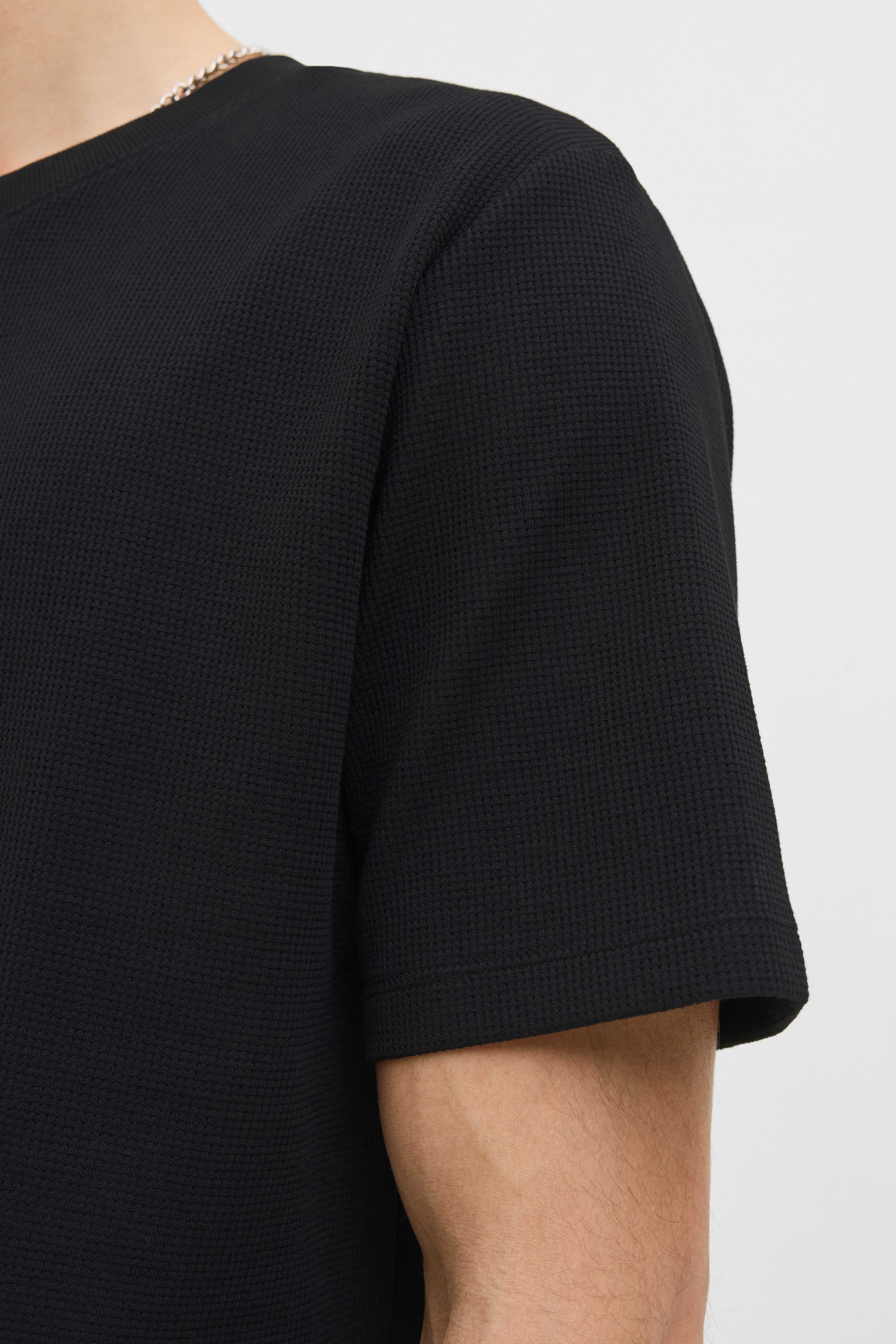 JJEAUSTIN T-Shirt mit Waffelstruktur - Black