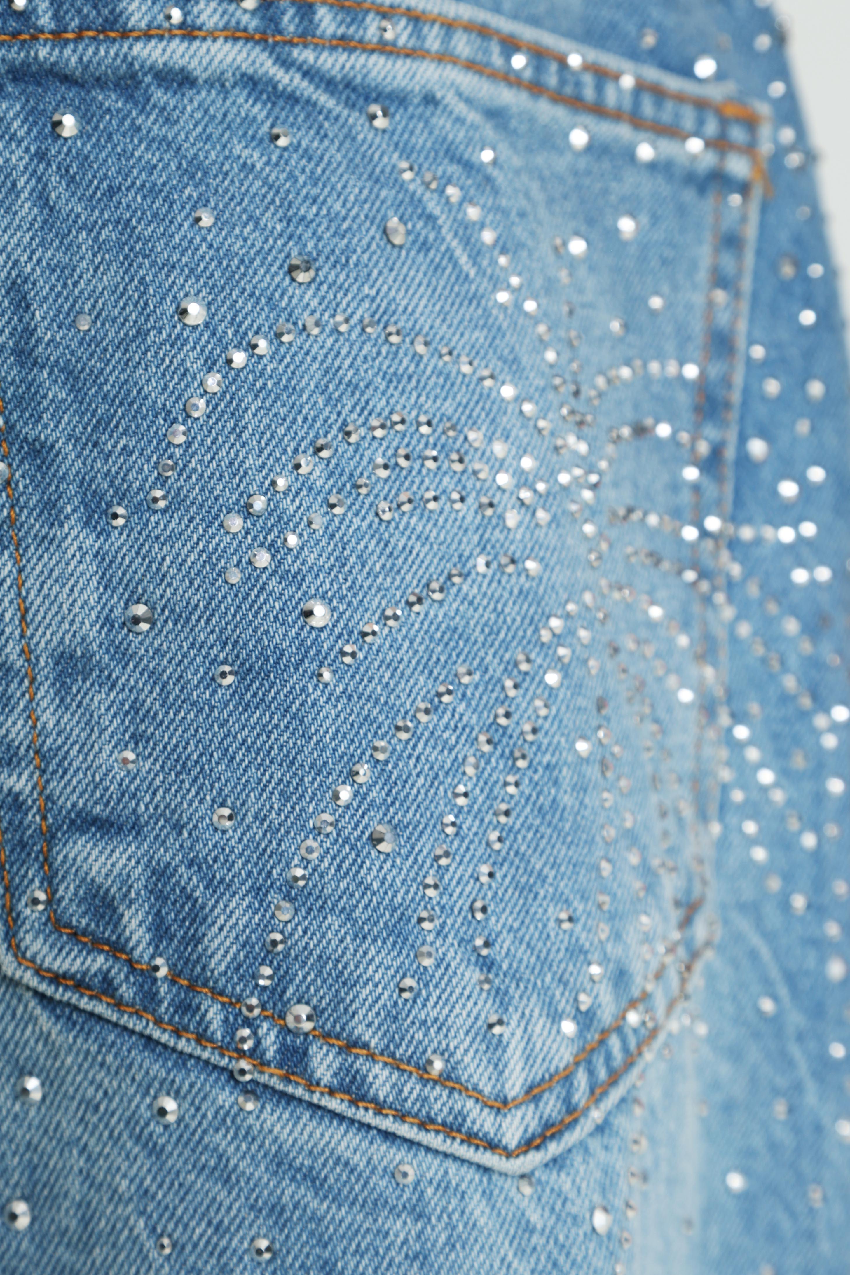 Baggy Fit Jeans mit Strass - Blue Denim