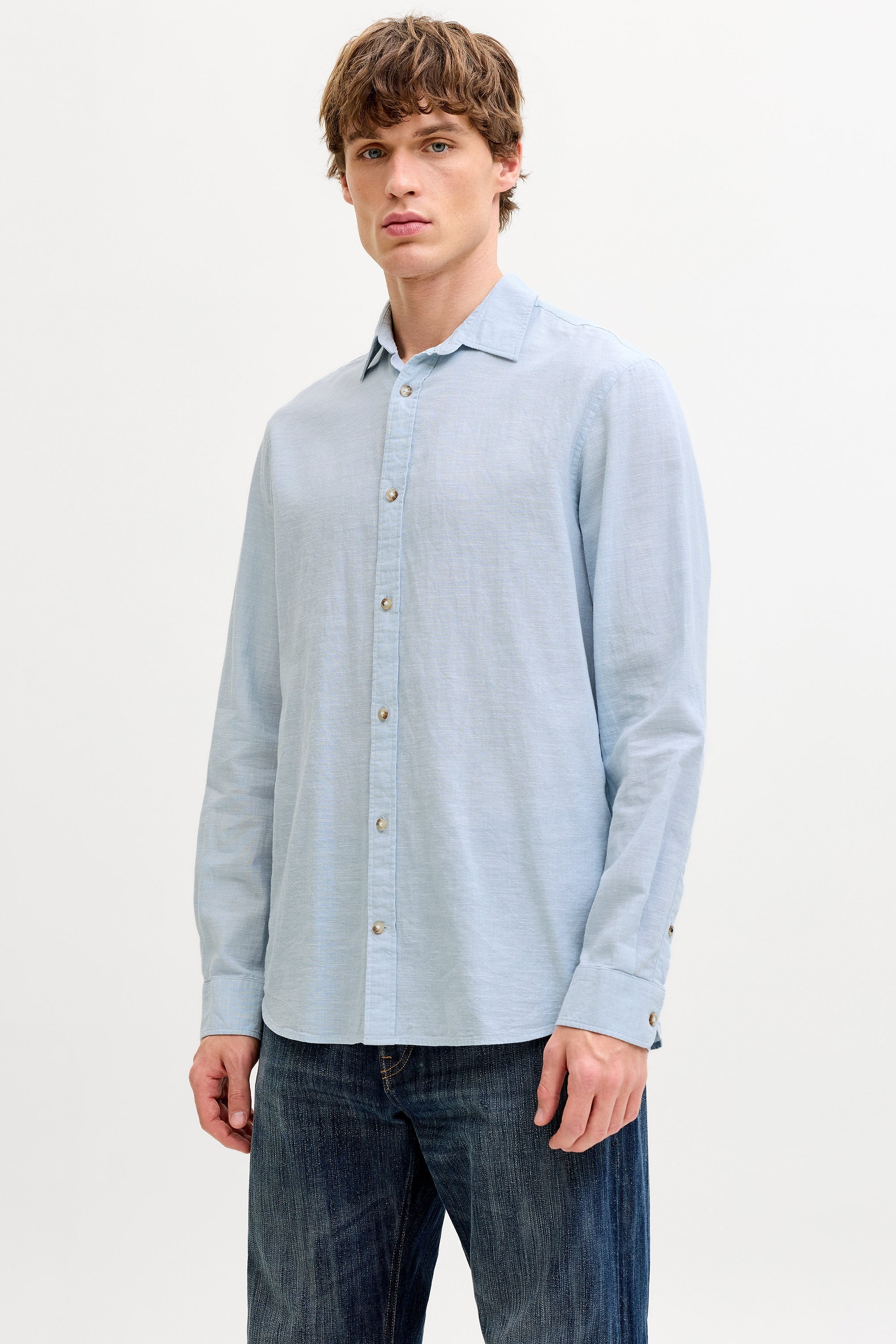 JJESUMMER Leinenhemd - Celestial Blue