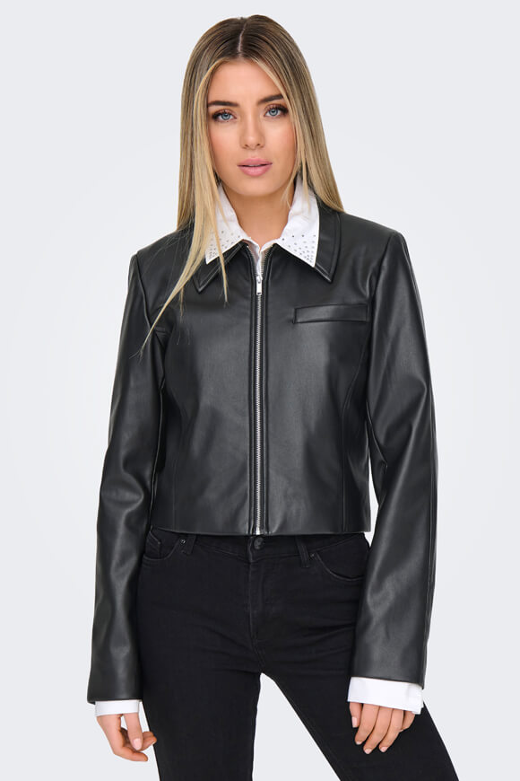 Crop Kunstlederjacke - Black