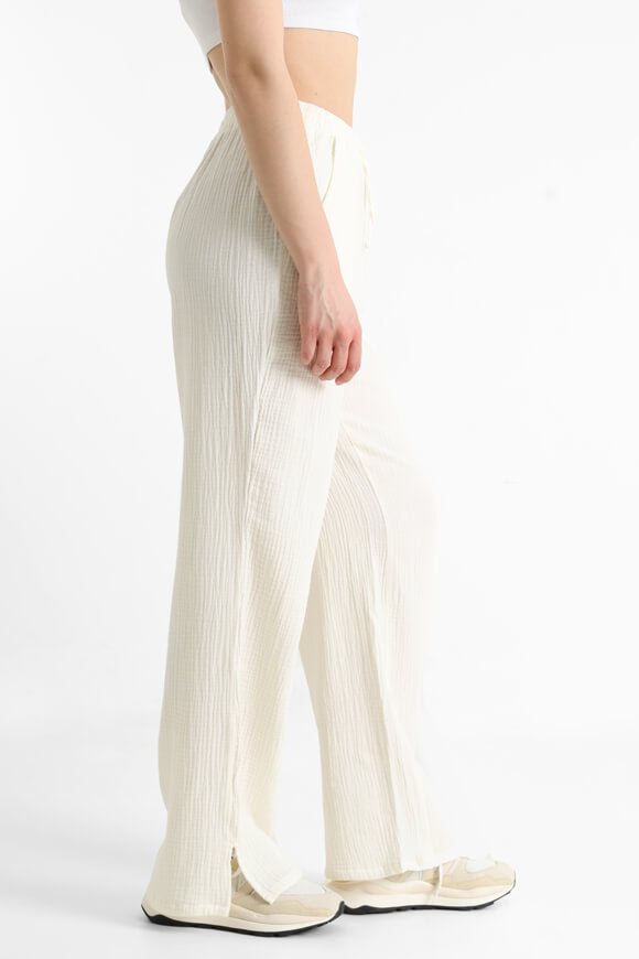 Wide Leg Musselin-Hose - Creme