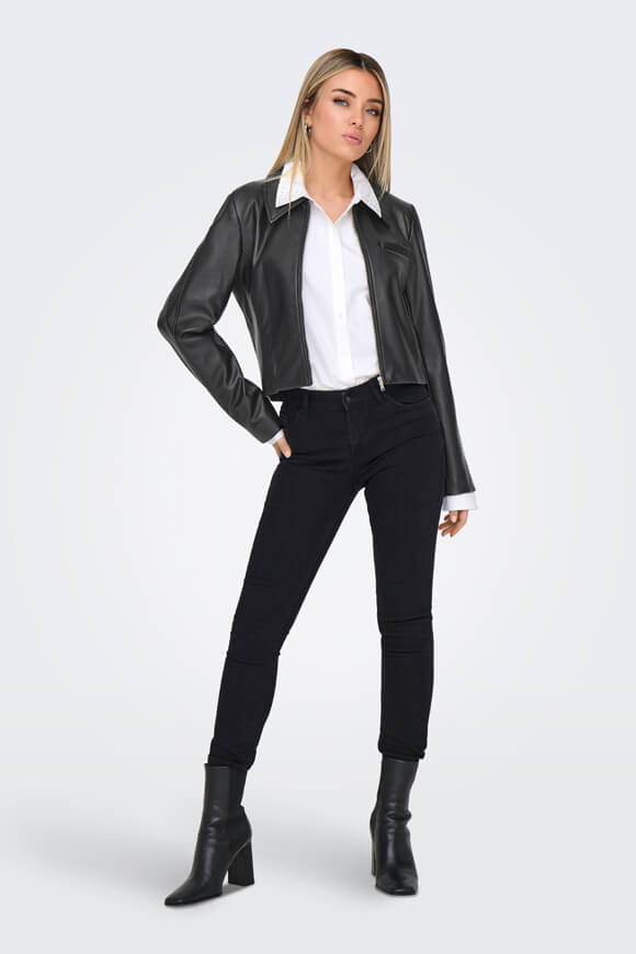 Crop Kunstlederjacke - Black