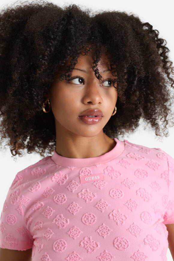 Jacquard Peony Crop T-Shirt - Pink