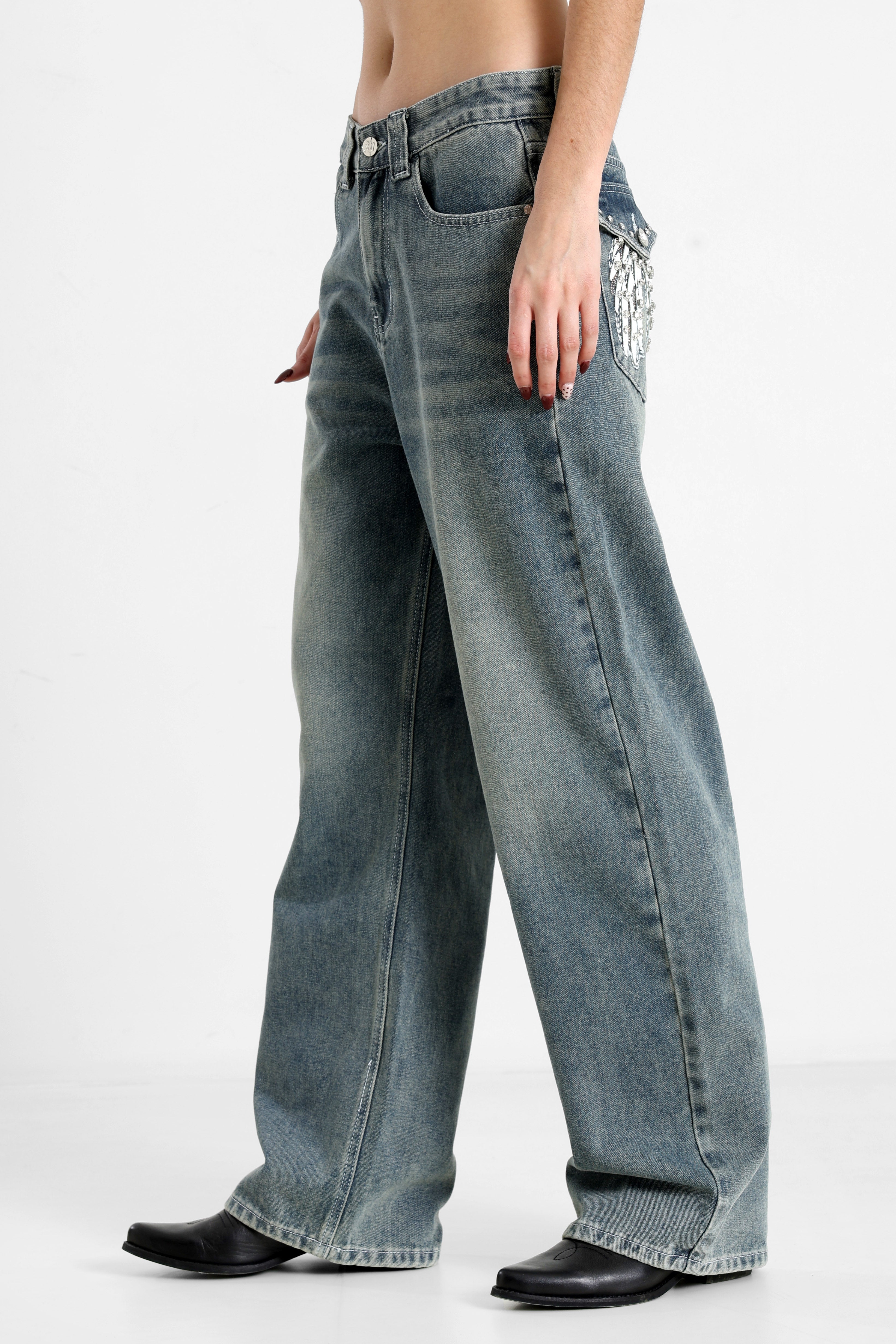 Baggy Fit Jeans - Medium Blau Used