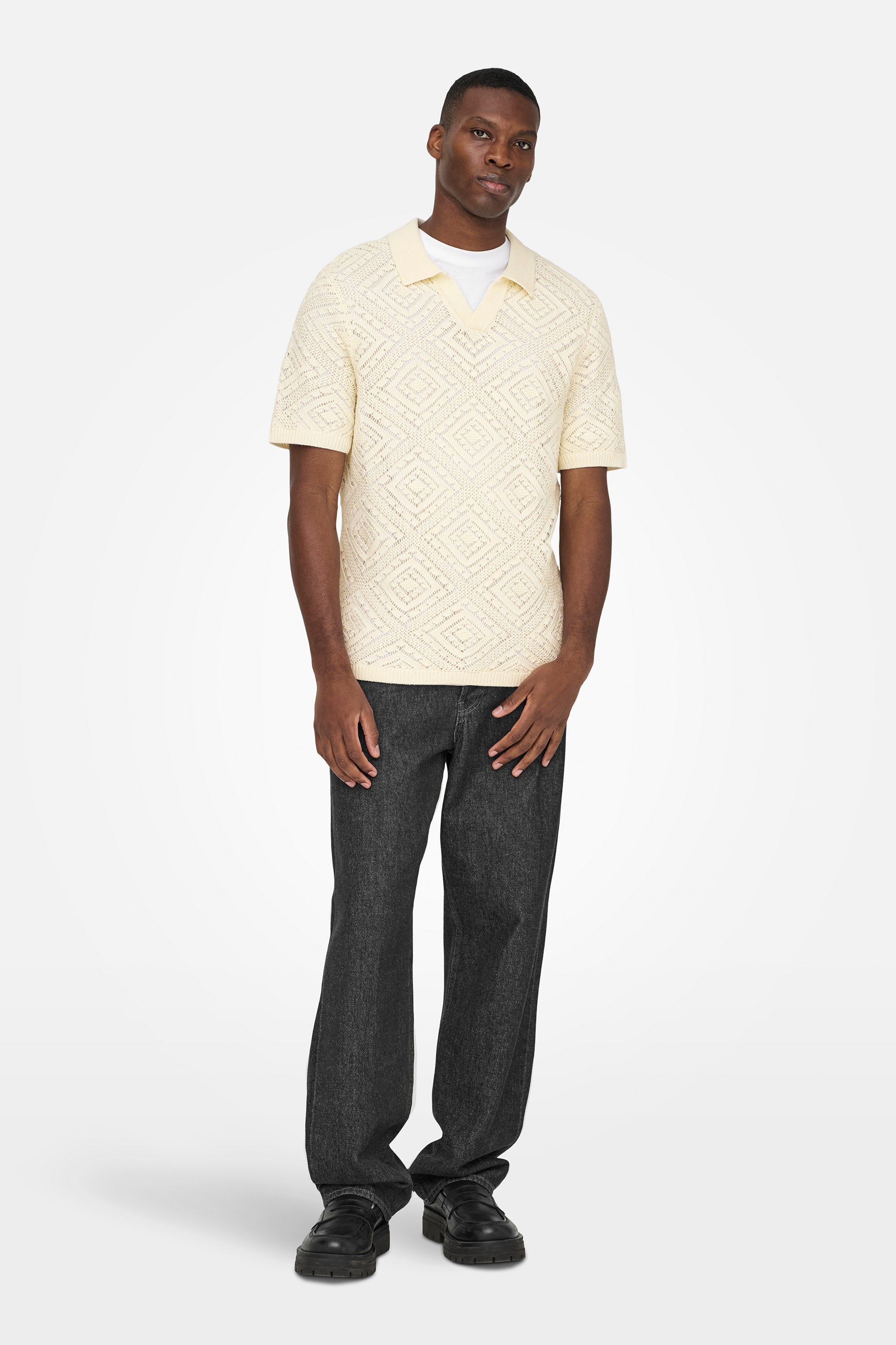 ONSKOLMAR Strick Polo - Cloud Dancer