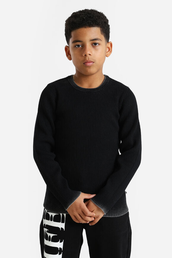 Gerippter Strickpullover - Schwarz + Weiss