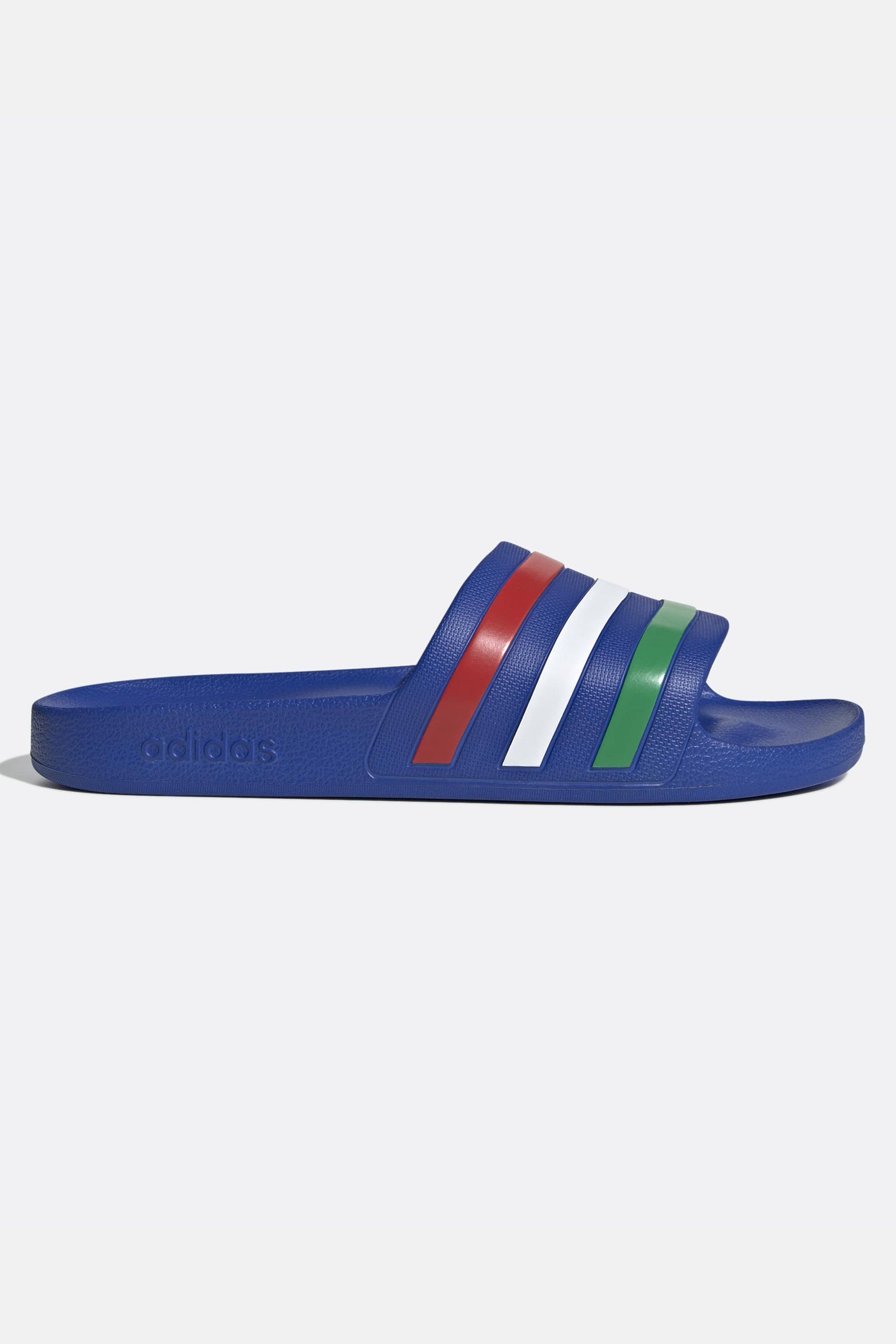 Adilette Aqua Pantoletten - Bold Blue + Green + Footwear White