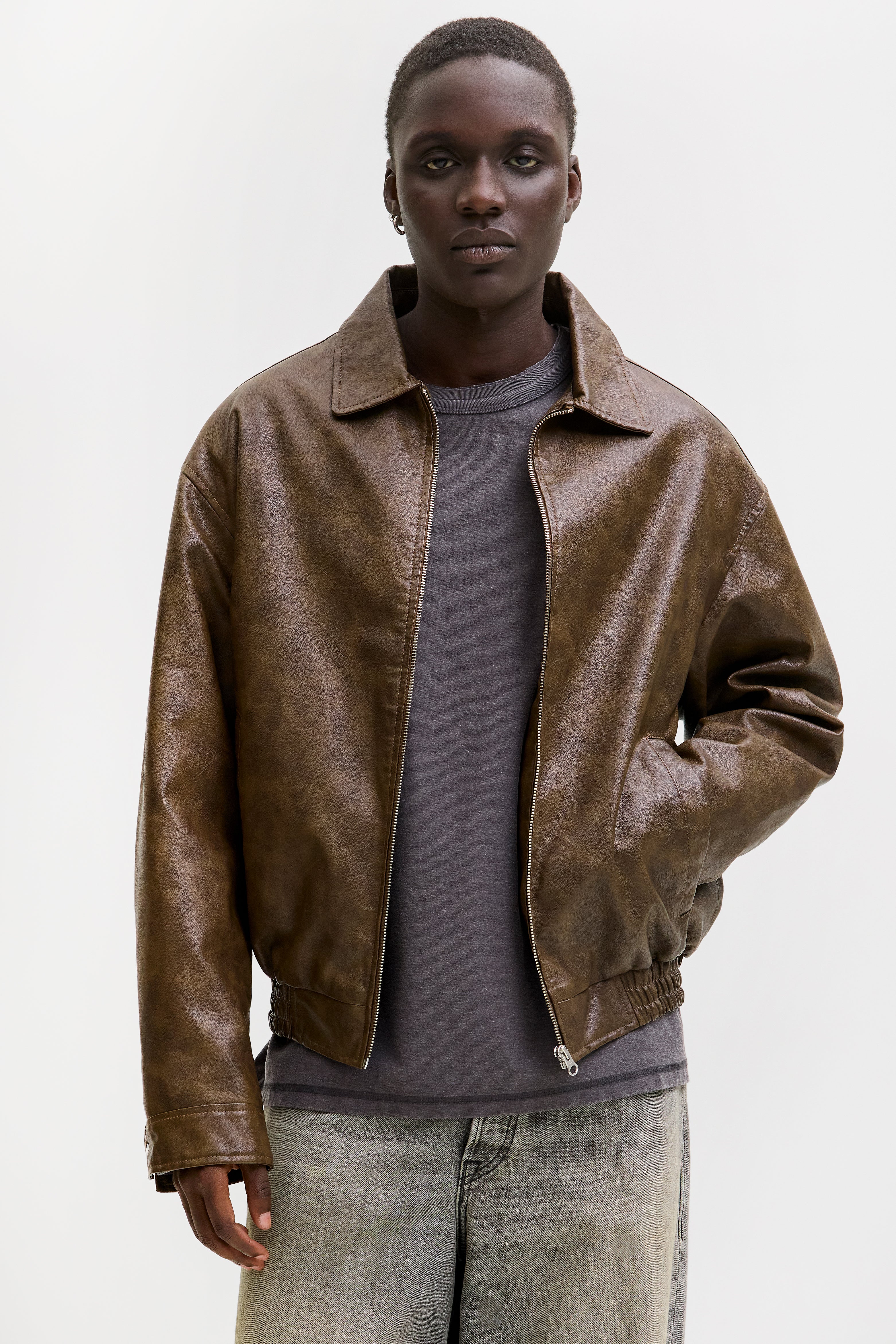 JJLEON Bomber Kunstlederjacke - Chocolate Brown