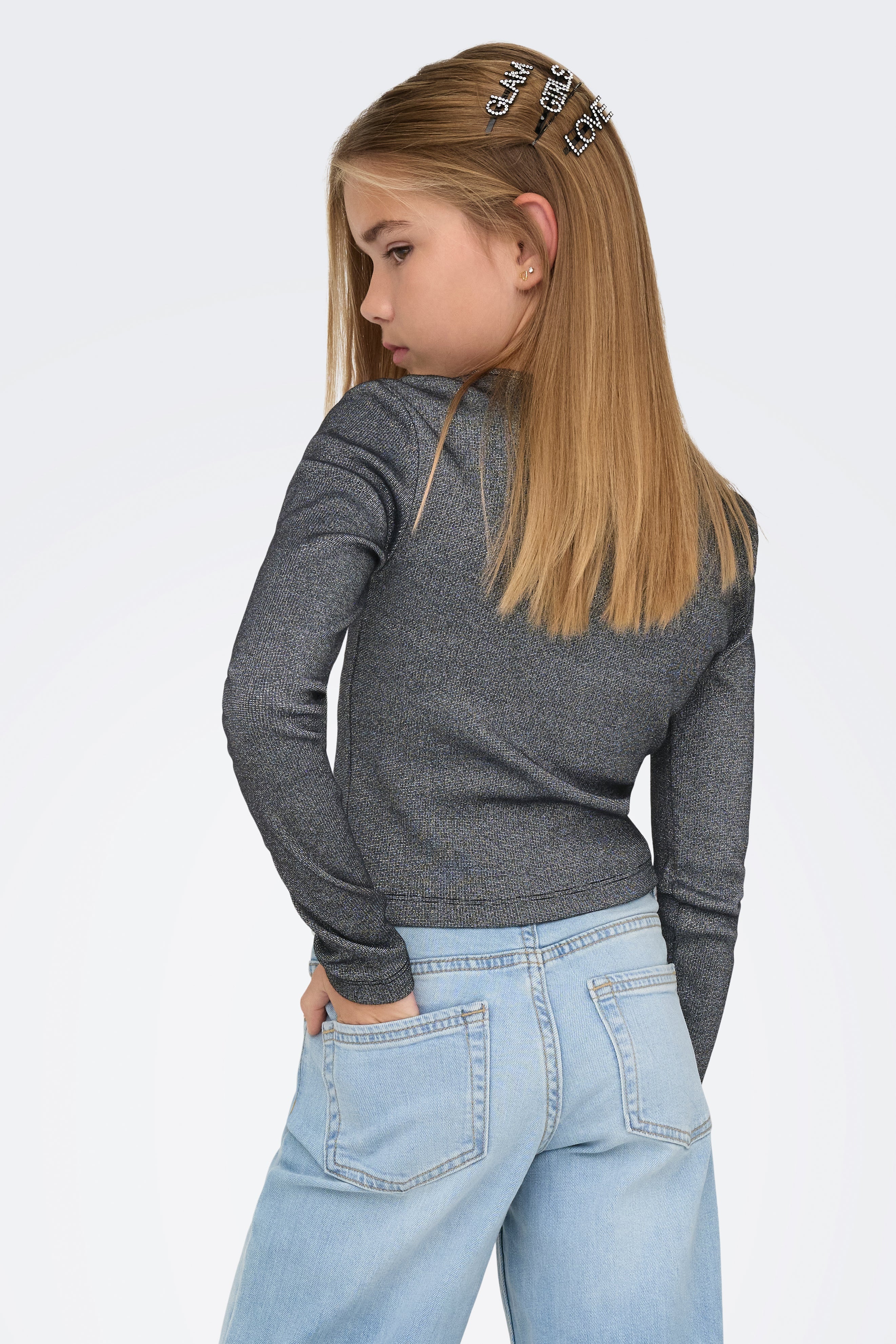 KOGTRINNY Geripptes Glitzer-Langarmshirt - Black + Silver