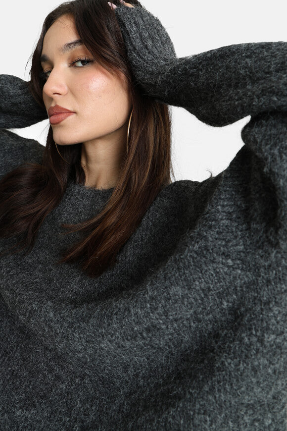 Oversize Strickpullover - Anthrazit meliert