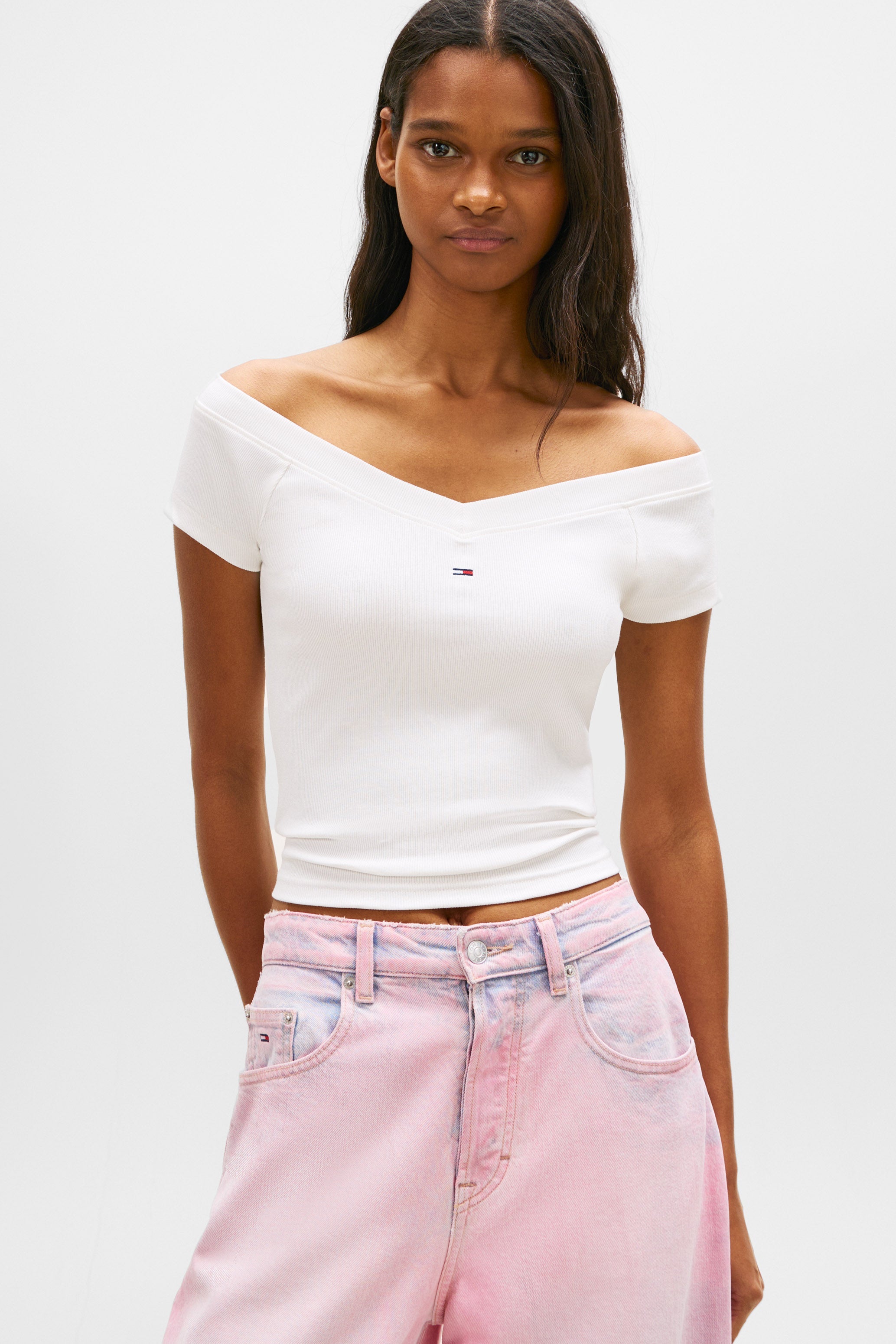 Off Shoulder Crop T-Shirt - Off White